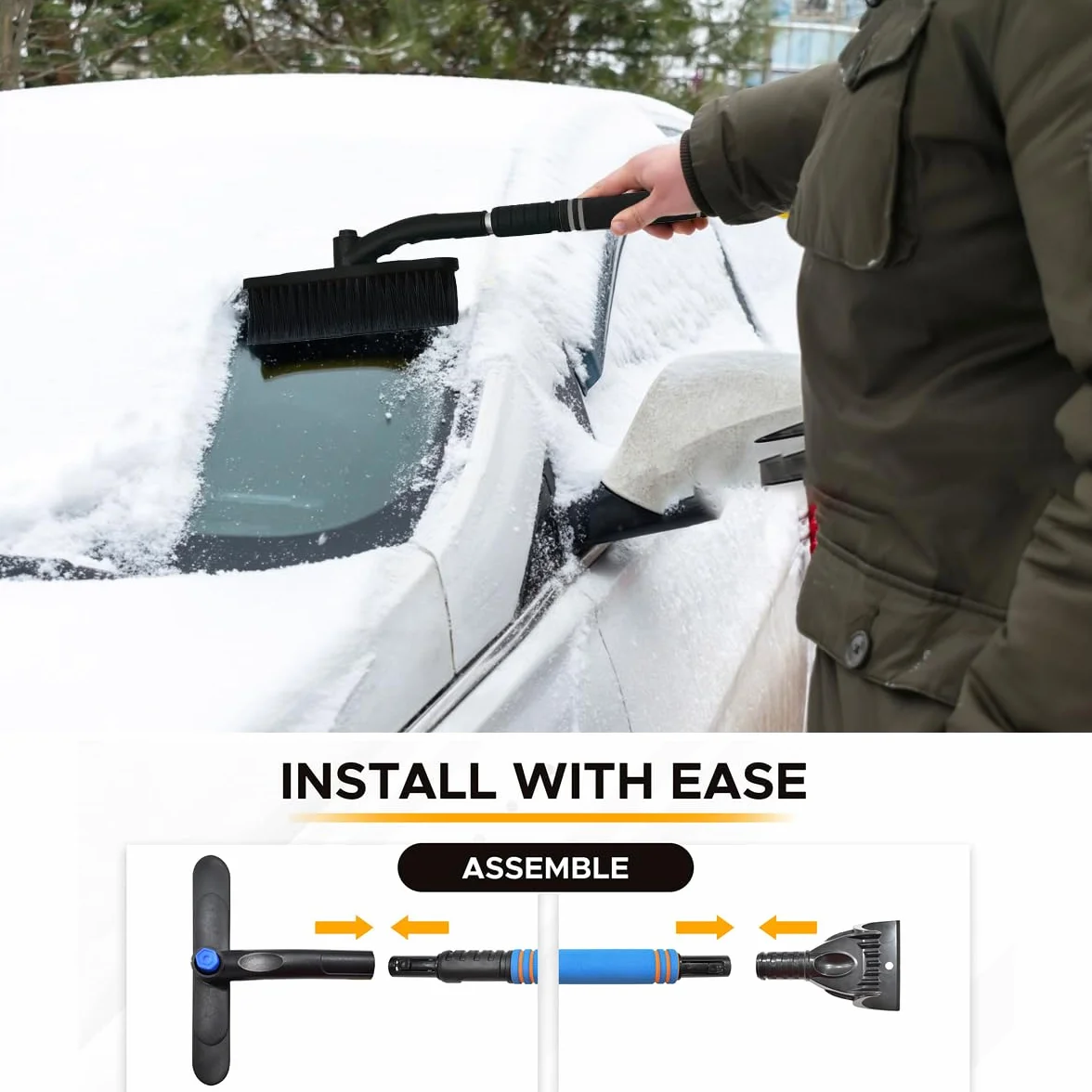 Cepillo de Nieve del Coche,Cepillo de Nieve con raspador de Hielo,Cepillo de Nieve Desmontable,Cepillo para Quitar Nieve,Cepillo de Nieve Extensible y Rascador de Hielo para Coche (Negro)