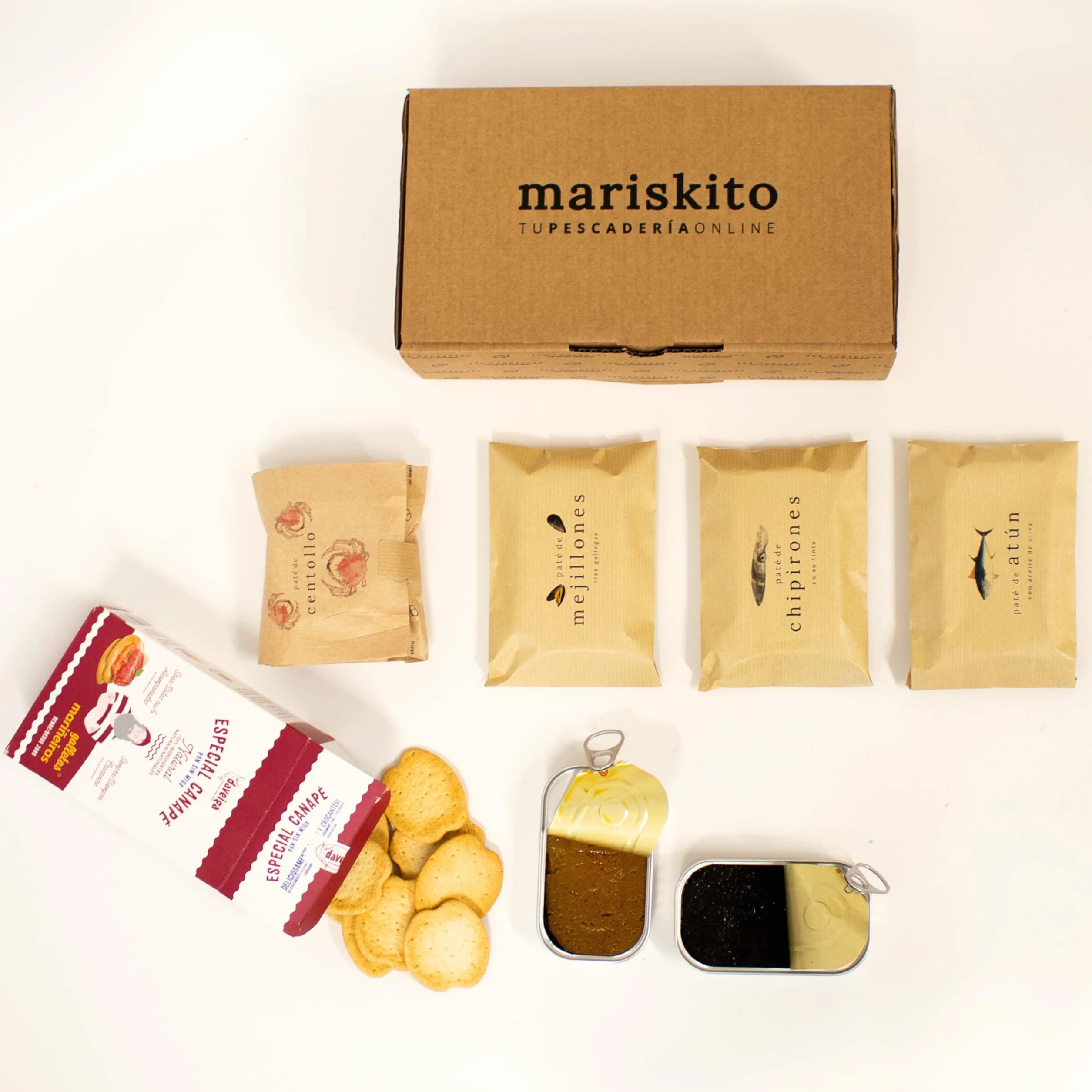 Pack La Mar de Aperitivos - 5 Patés Gourmet Latas de Conservas Gallegas Cesta Regalo Estuche Productos Delicatessen