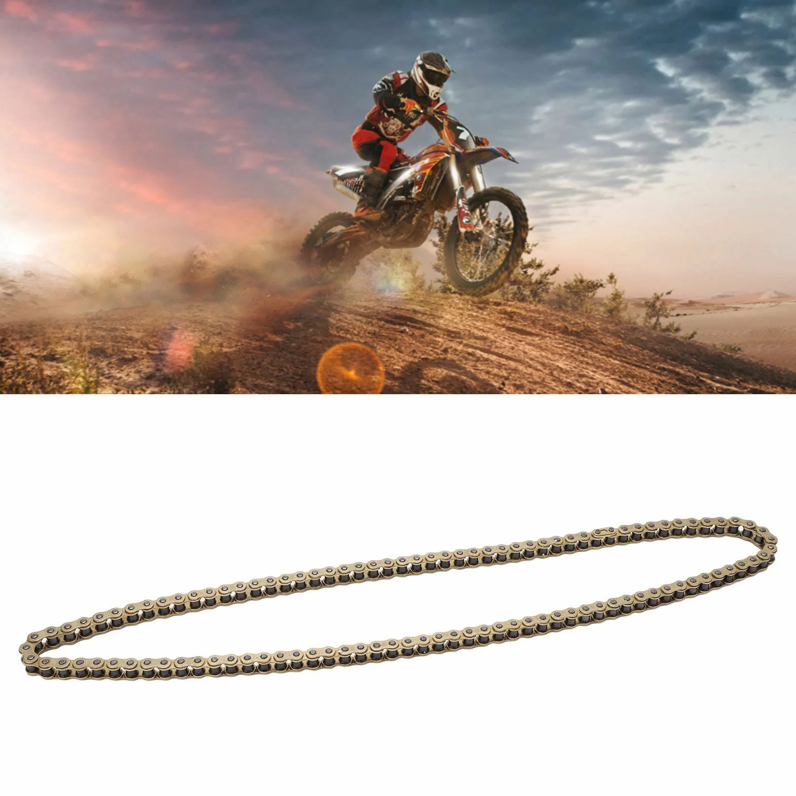 Buachois Cadena de Transmisión de Motocicleta 428, Cadena de Motocicleta de Acero Al Carbono Dorado de 104 Eslabones para Actualización de Reparación de Motocicleta ATV