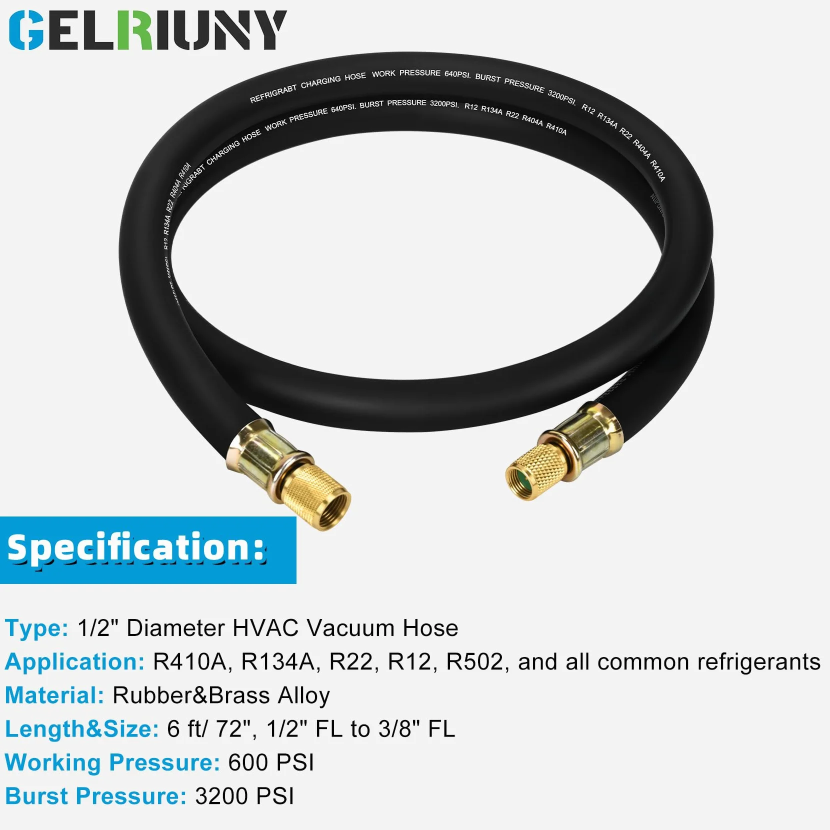 Manguera de vacío HVAC mejorada de 1/2 pulgada, manguera de refrigerante certificada por vacío de alto flujo, 1/2 x 3/8 pulgadas, aspiradora de 20 micras, evacuación y recuperación más rápida de HVAC
