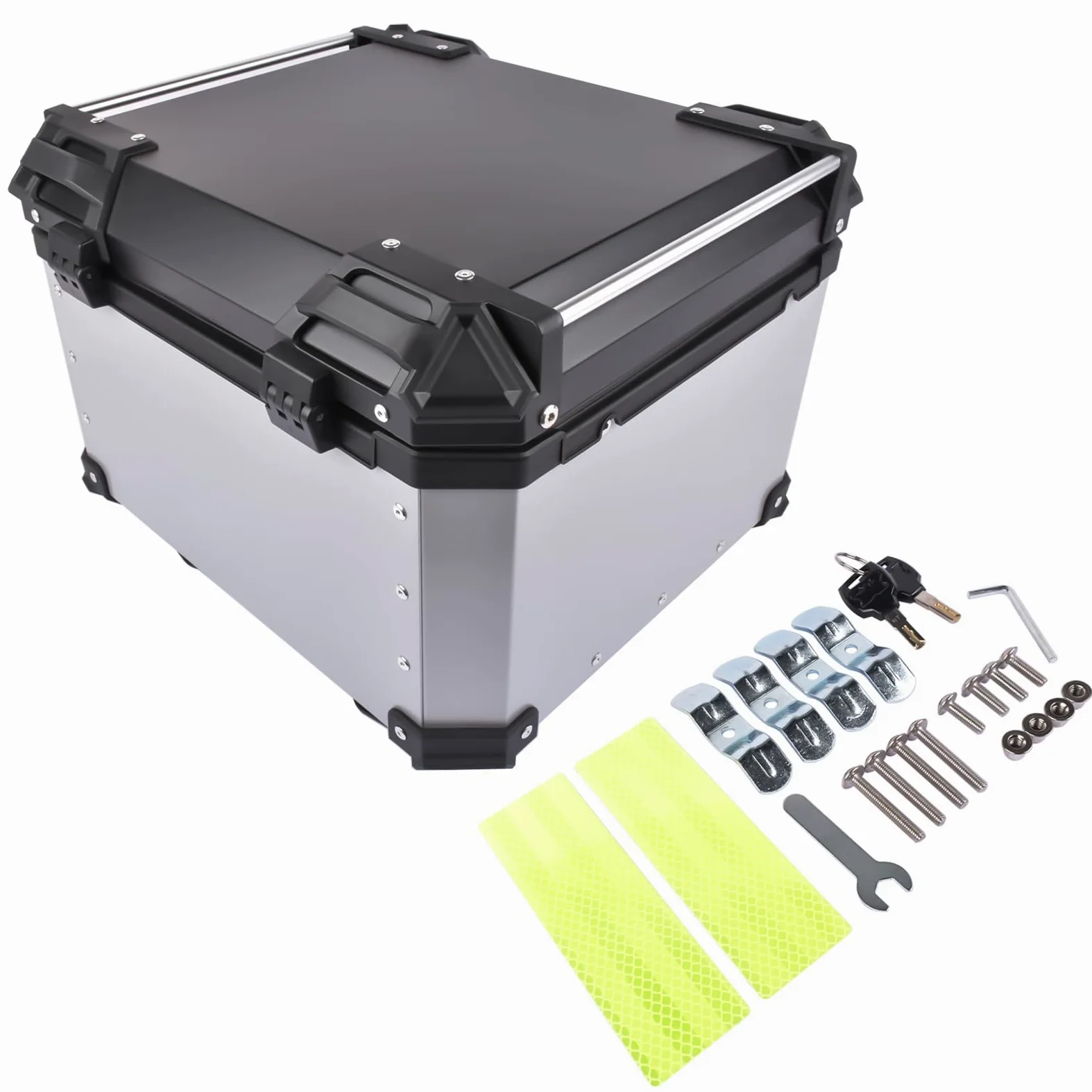Bisenya 55l Motocicleta Top Case, Aluminio Motocicleta Tour Tail Box con Cerradura De Seguridad Plata Impermeable