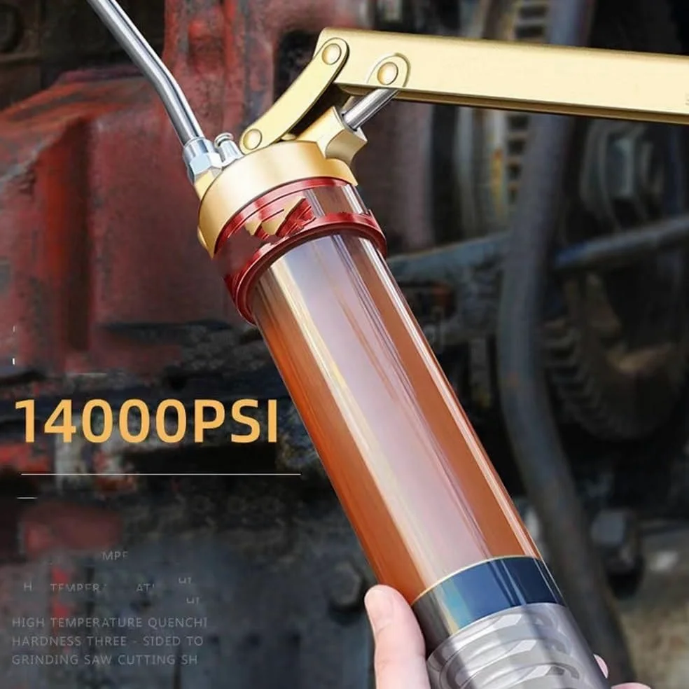 Bomba de Engrase 14000psi 600cc Pistola de engrase Manual de Alta presión Empuñadura de Pistola Resistente Transparente Boquilla engrasadora