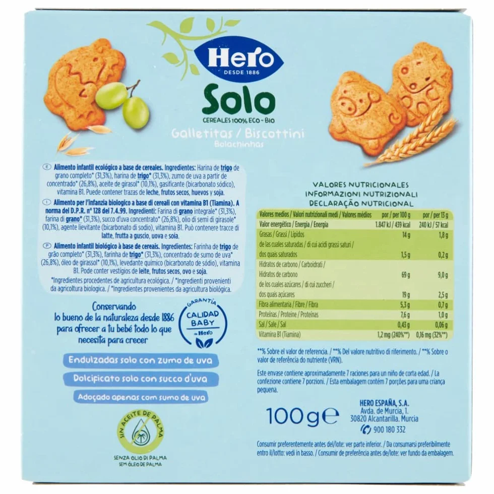 Hero Solo Galletas de Animales Infantiles Ecológicas Pack 5x100 g
