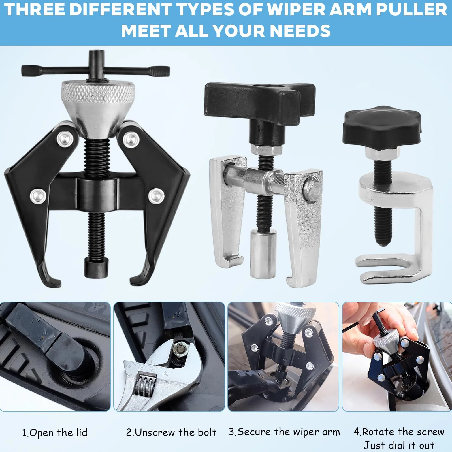 3 Piezas Extractor de Brazo de Limpiaparabrisas Extractor Limpiaparabrisas Universal Extractor de Brazos Limpiaparabrisas Ajustable 9-30mm para Automóviles, Camiones