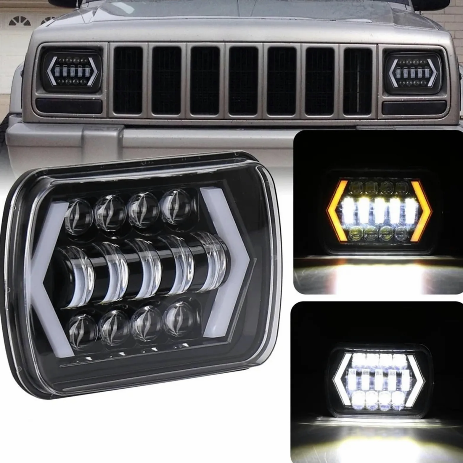 Bombilla Coche Faro LED Impermeable 7x6 Bombilla para coche | 90W 5X7 Blanco DRL Ámbar Intermitente H4 Cuadrado