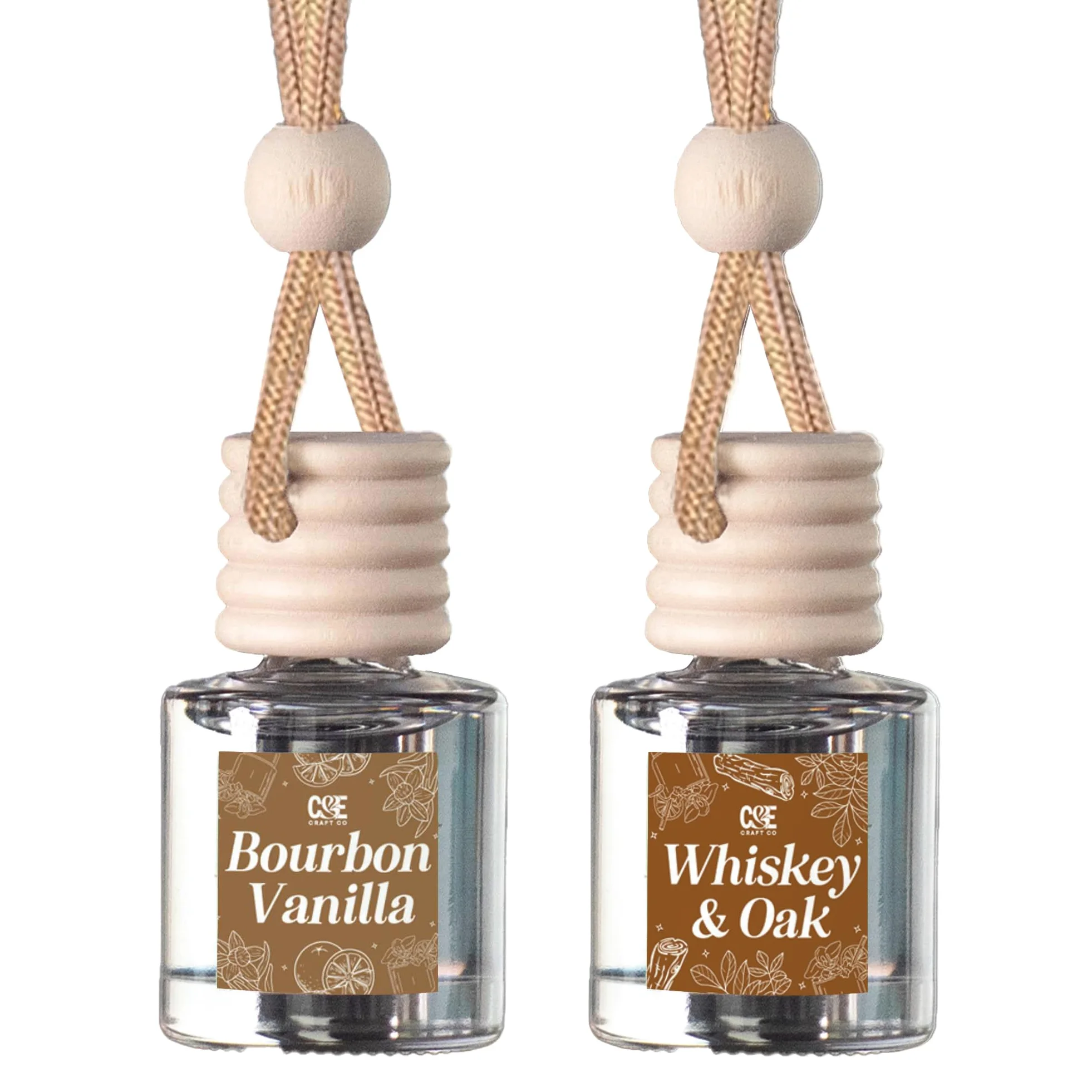 CE CRAFT- Difusor de aceite aromático para colgar en el coche CE Craft Bourbon Vanilla + Whisky Oak, difusor de ambientador para coche para aceites esenciales, difusor de aromaterapia con fragancias p