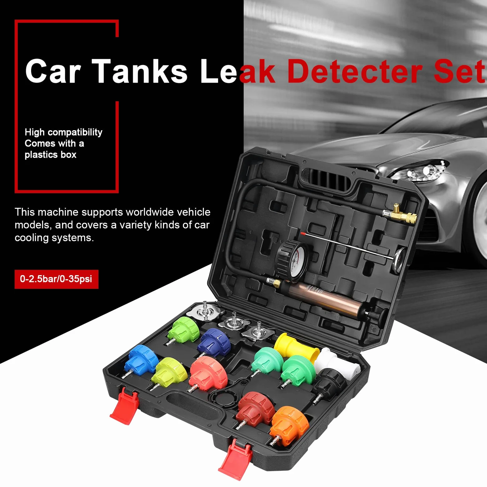 Kit universal de detección fugas en depósitos combustible for automóviles, herramienta detectora for , probador presión agua del radiador, kit herramientas vacío for refrigerante aire acondicionado