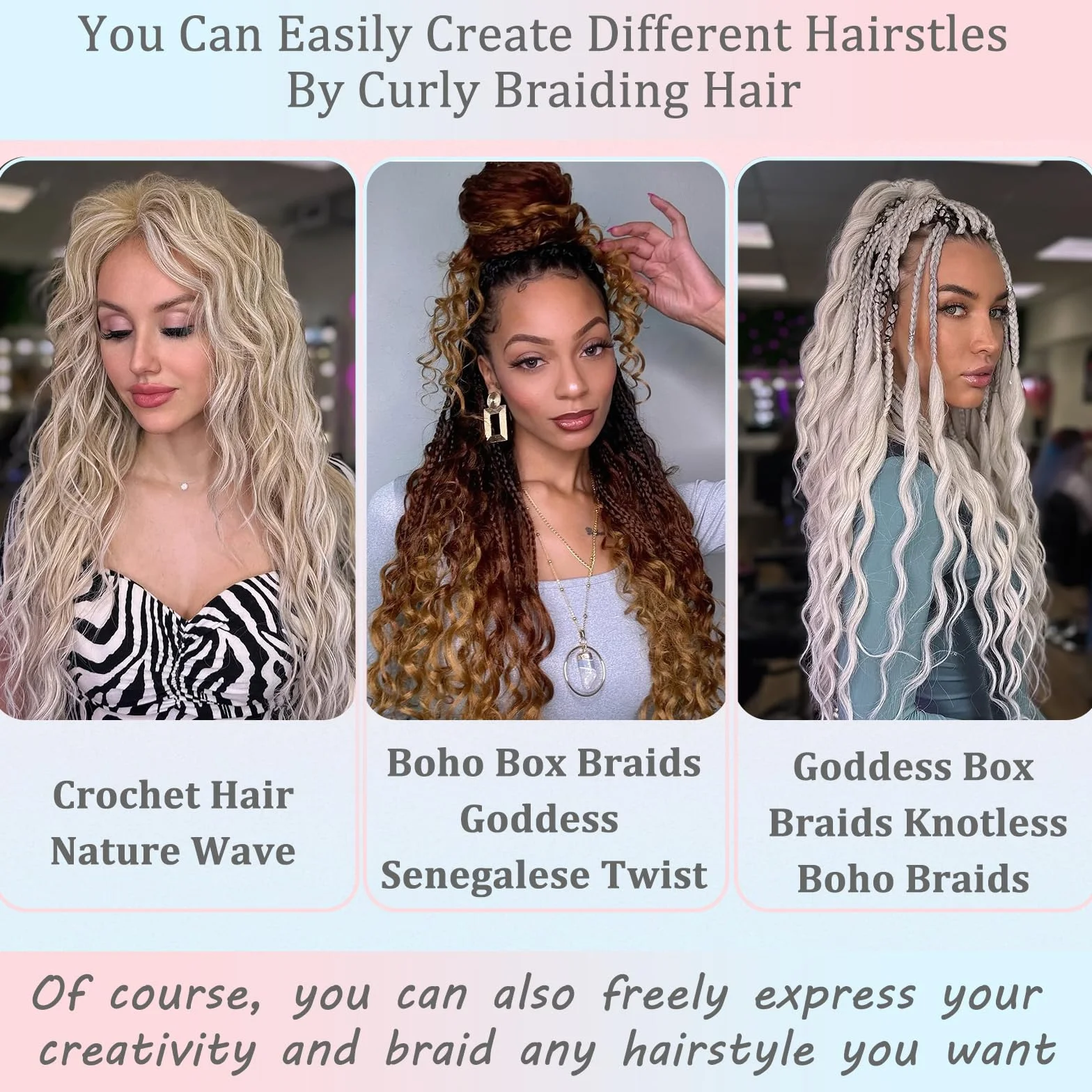 MLETULIPS Extensiones de pelo trenzado rizado, trenzas de crochet de onda profunda