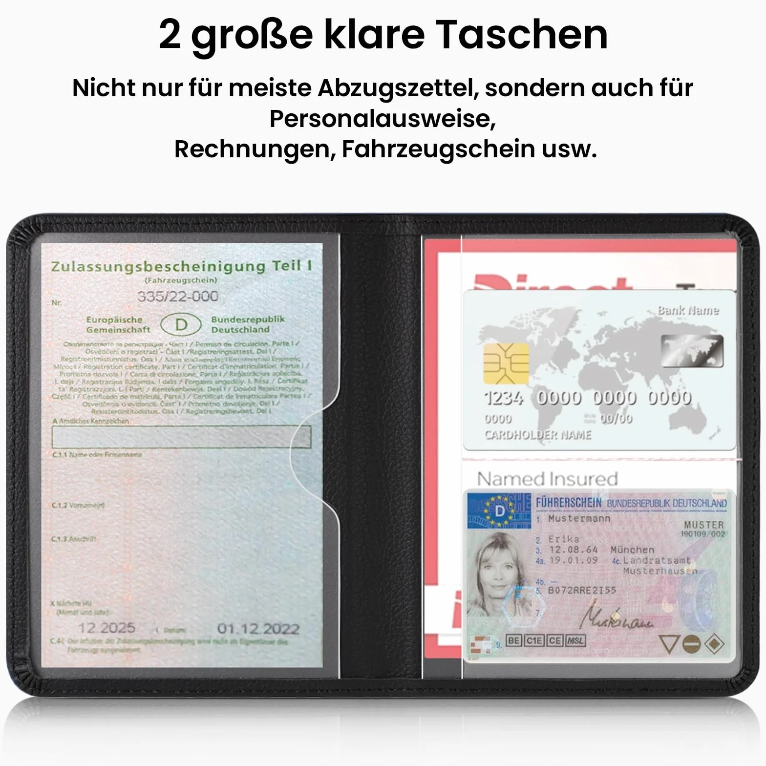 RSAquar Porta Documentos para Coche – Funda Compacta de PU para Registro del Vehículo, Seguro y Permiso de Conducir – Organizador para Guantera (Negro)