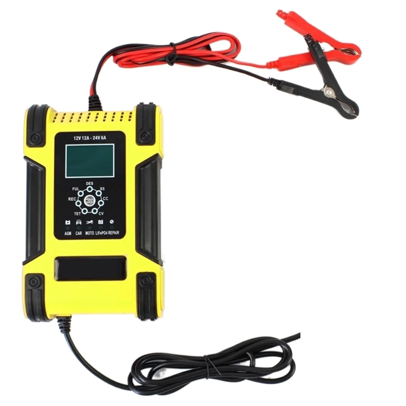 Cargador De Batería De Motocicleta De Coche Inteligente De 12V 6A For Auto Moto Gel De Plomo Ácido Carga Inteligente con Pantalla LCD Digital(Yellow)