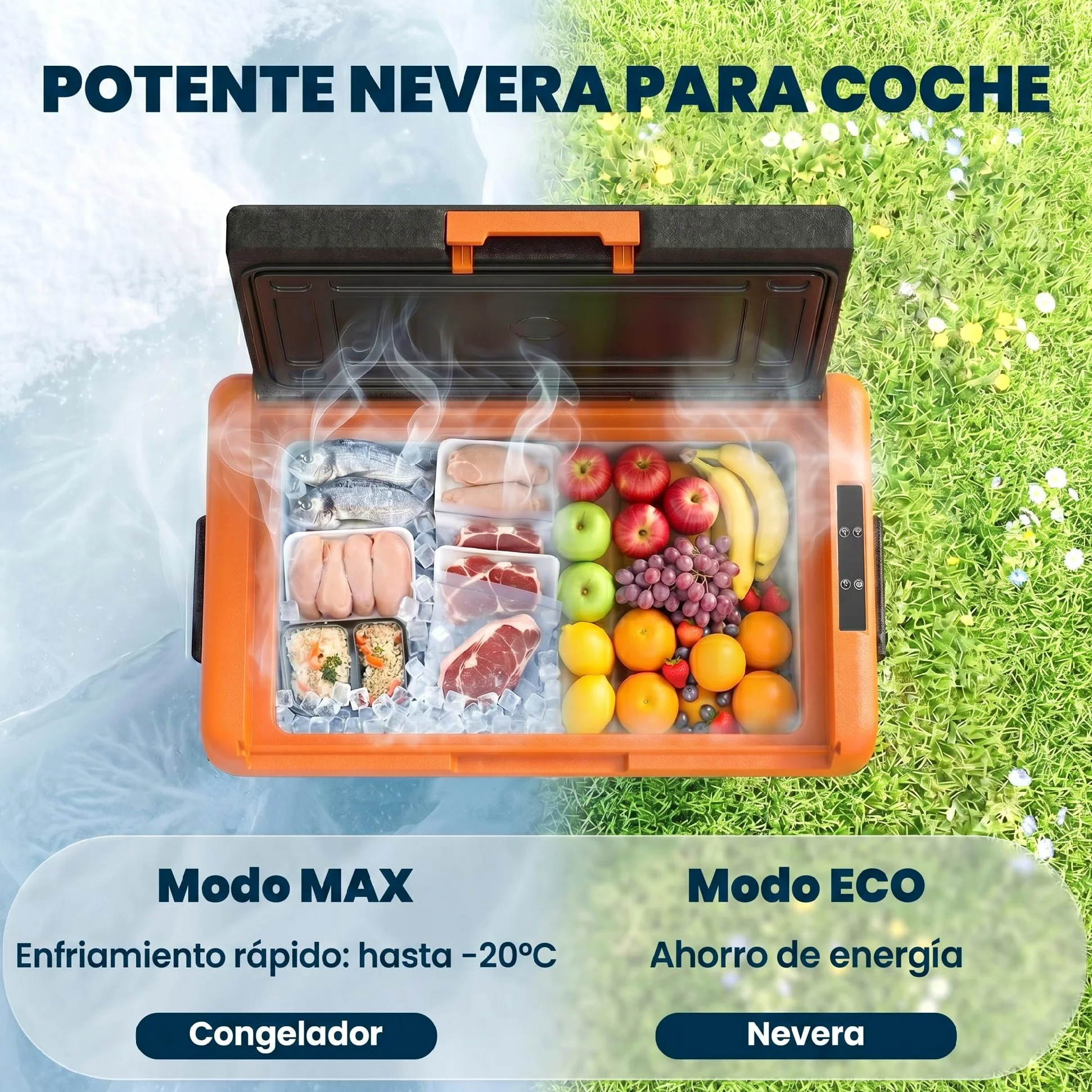 Outsunny Nevera Portátil Eléctrica 40L Refrigerador de Coche 12V/24/240V hasta -20℃ Mini Frigorífico con Compresor Pantalla LED Táctil para Hogar Camping Viajes Automóvil Barco 58,7x36,5x43,8 cm Negro