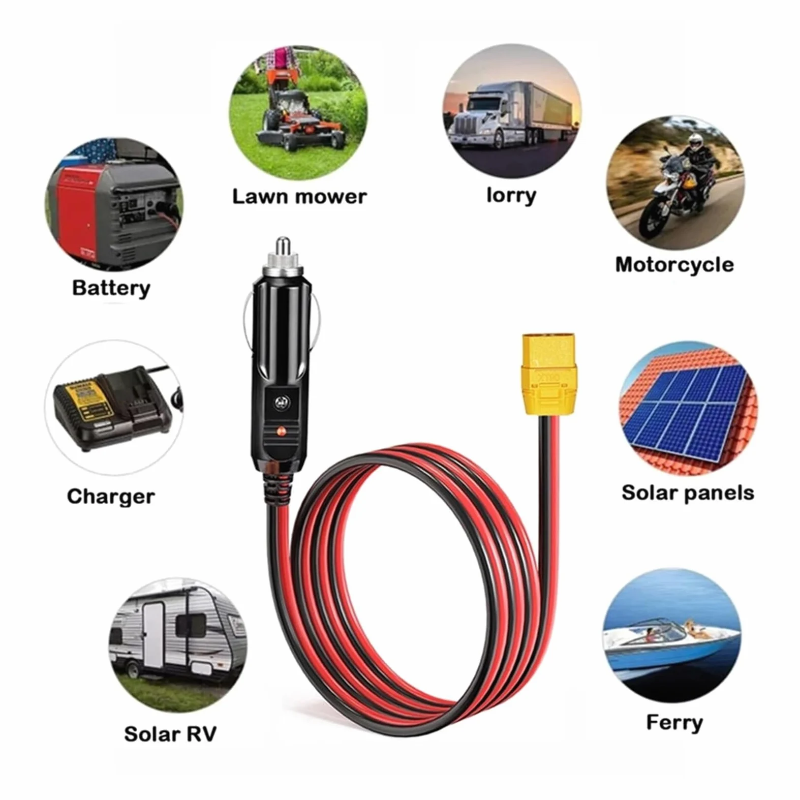 XT90 - Cable hembra a encendedor de cigarrillos macho, 14 AWG, 12 V CC, cable de alimentación para generador solar, estación de energía, carga de batería RC