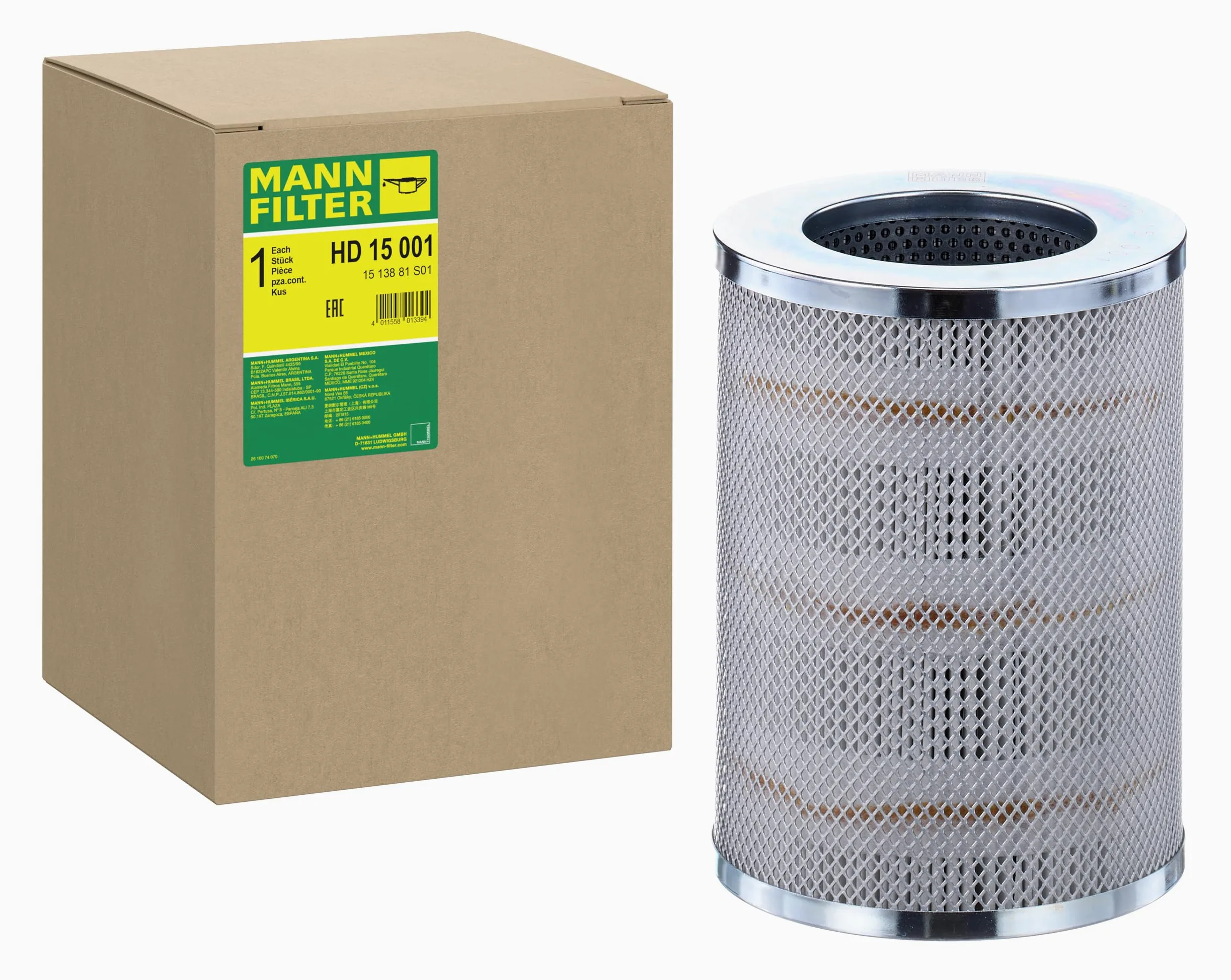 MANN-FILTER, HD 15 001 Hidráulico | Para Off-Highway, Pureza fluido hidráulico, Filtración máxima, Protección sistema hidráulico, Calidad original OE