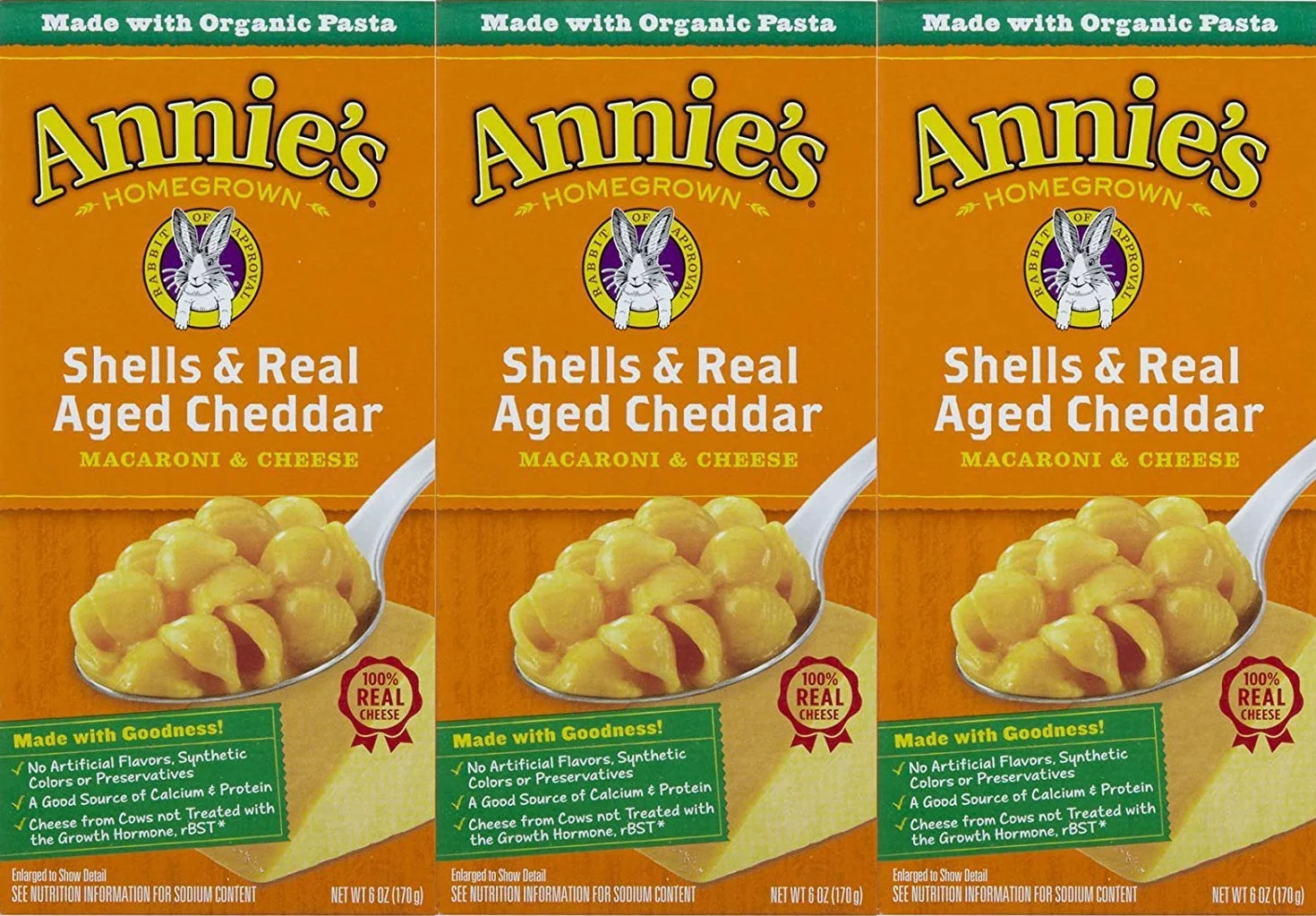 Annie's Homegrown Macaroni & Cheese Shells Real Aged Cheddar 6 oz 3 Pack