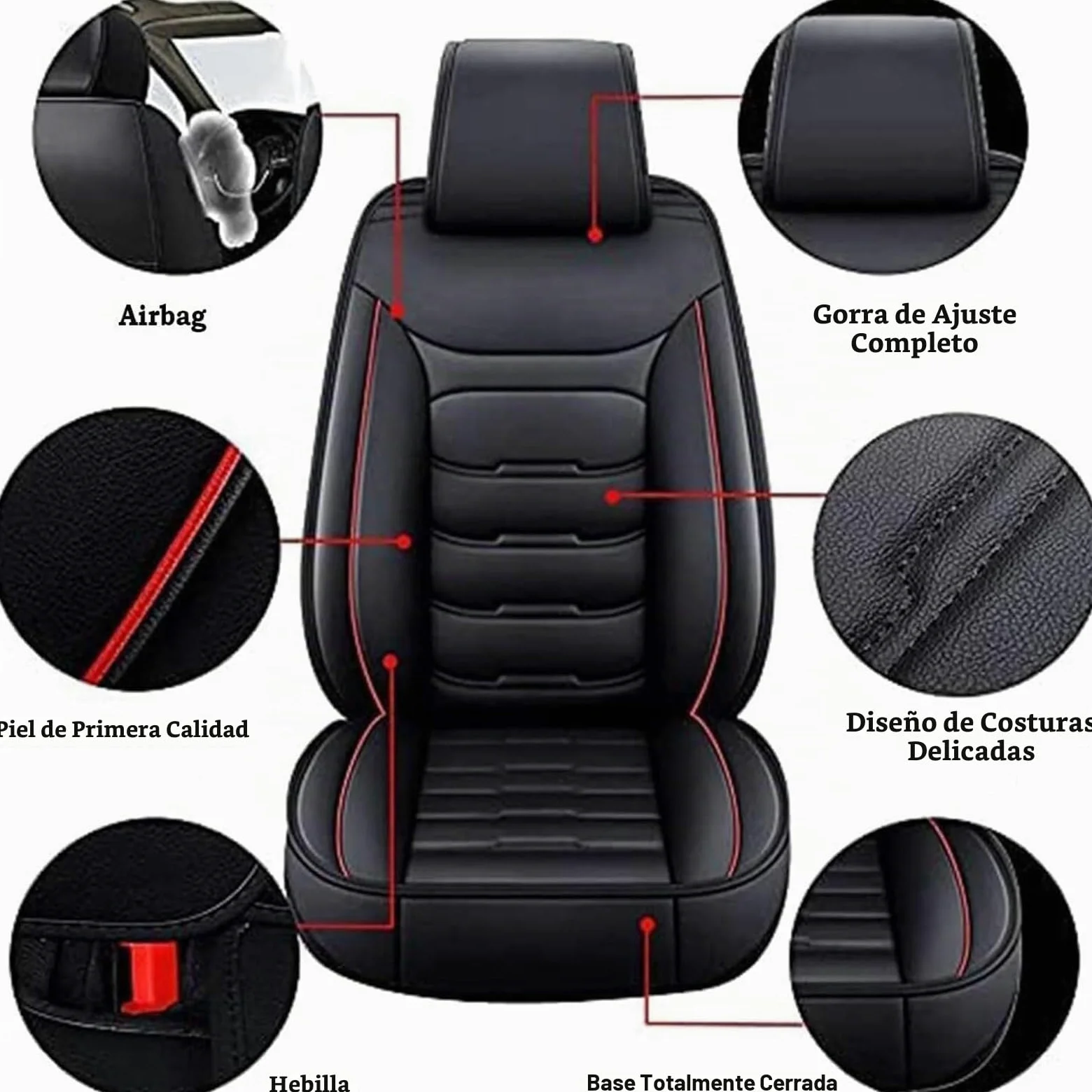 Funda Asiento Coche para Toyota Hilux 2017-2025,Juego Completo de Fundas Cuero Protectores Asiento Coche Delanteros y Traseros,Universal para La Mayoría,Black Red
