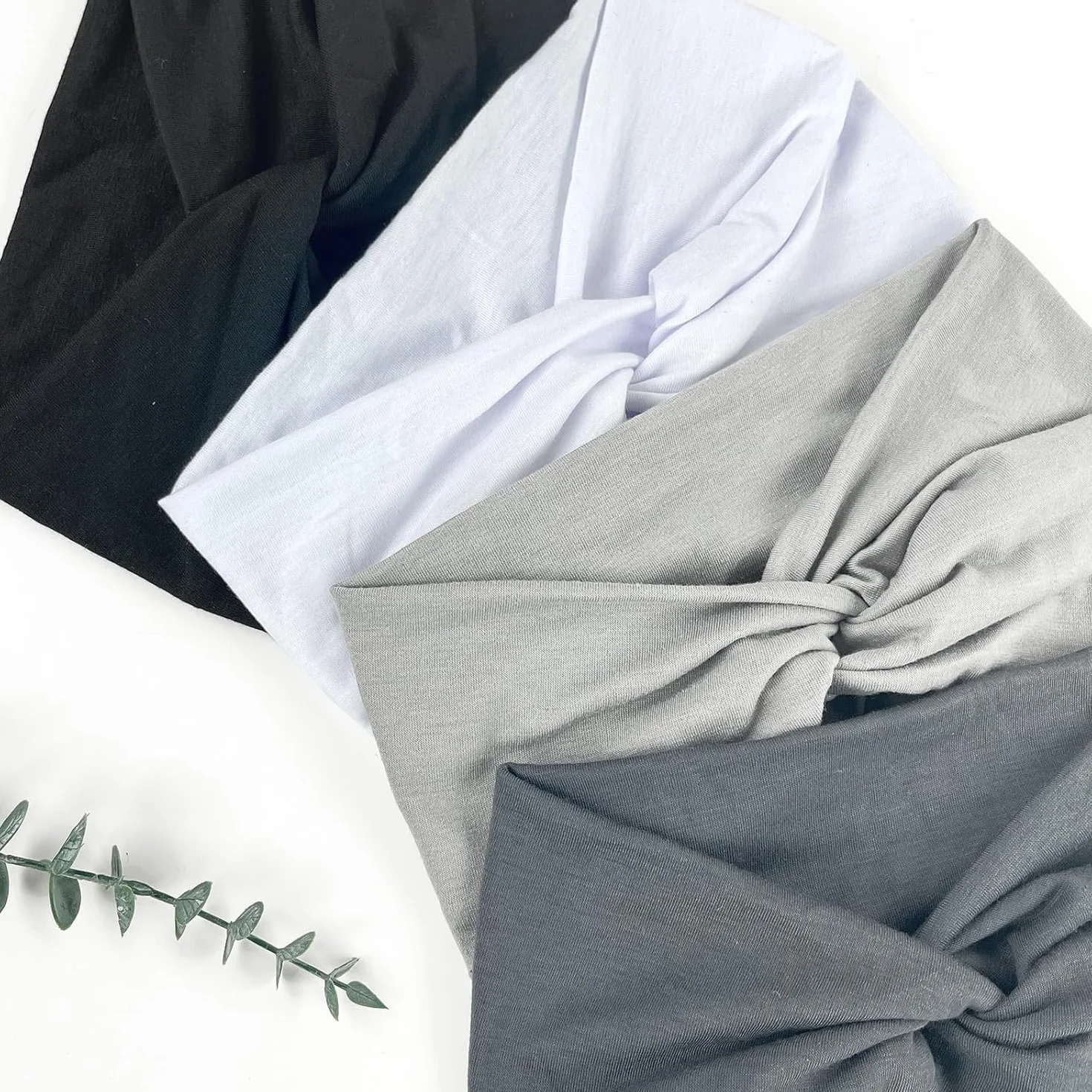 Mujer Cinta Pelo Elástica Ancha Turbante Bandana 4 Pcs 7'' Gris