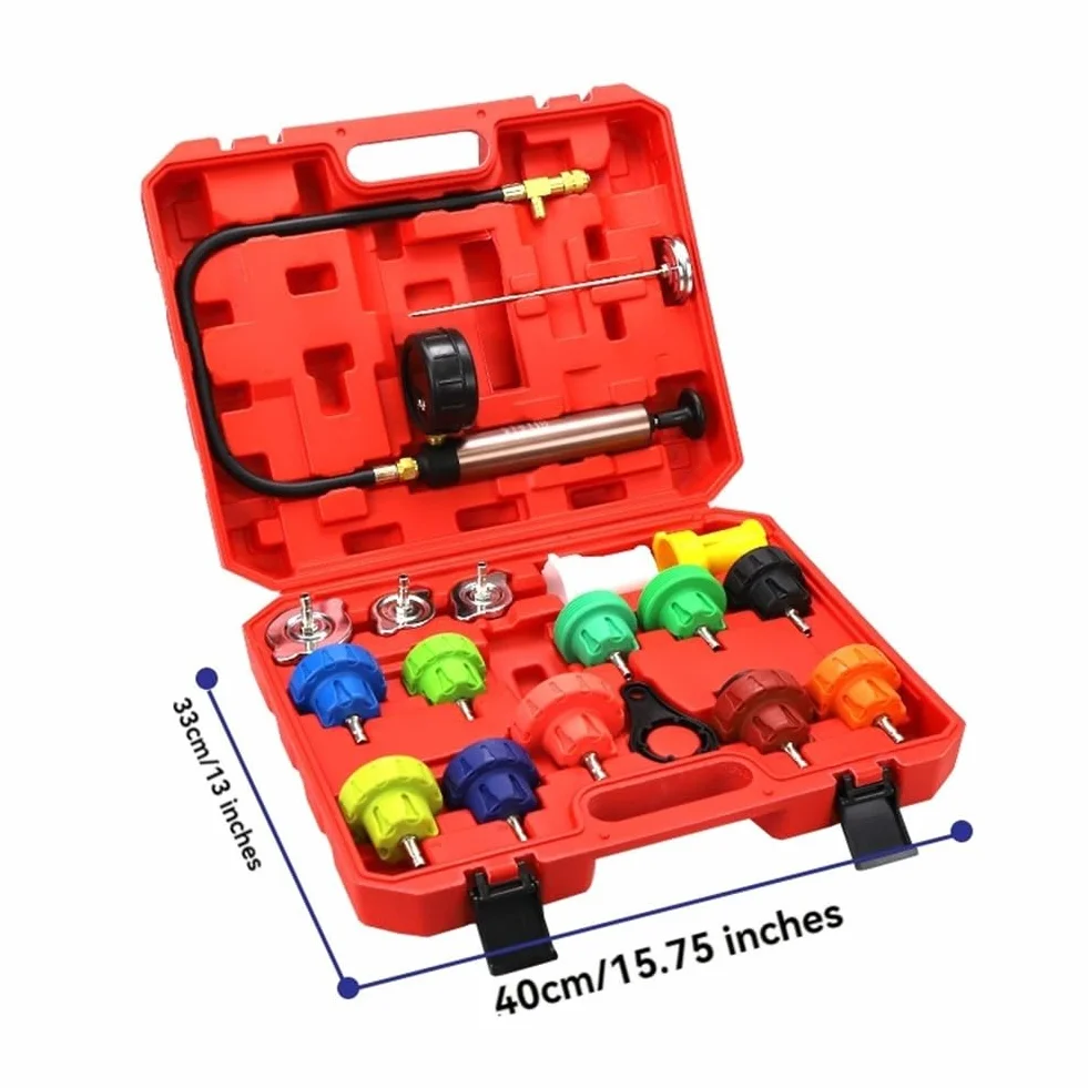 Kit de Herramientas de Prueba de Fugas de Presión del Radiador de 18 Piezas, Juego de Detector de Prueba de Fugas del Tanque de Agua del de Enfriamiento con Bomba Manual