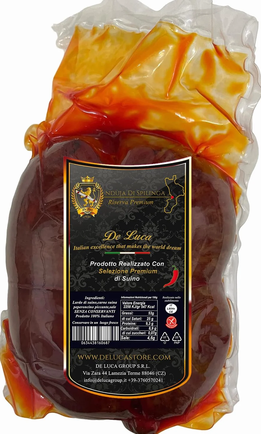 Nduja Di Spilinga Reserva Premium de Cerdo Negro De Luca 100% Italiano 400g