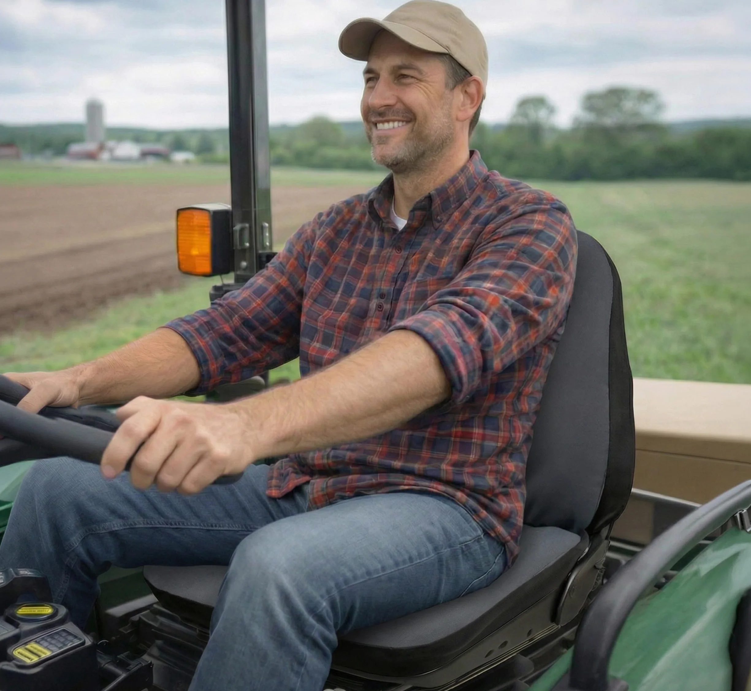 Auto Accessori Lupex - LS32 Funda de asiento de tractor universal – Asiento y respaldo de PU acolchado, costuras reforzadas, protección y comodidad para asientos agrícolas (tejido gris)