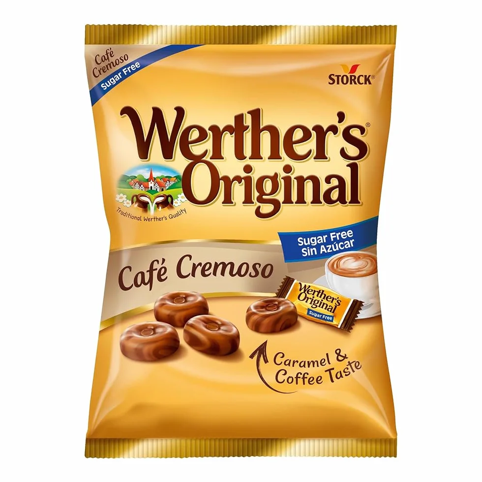 Werther's Original Caramelos Toffee de Mantequilla y Nata Sabor a Café Cremoso Sin Azúcar Pack 12 x 90 g Sin Gluten