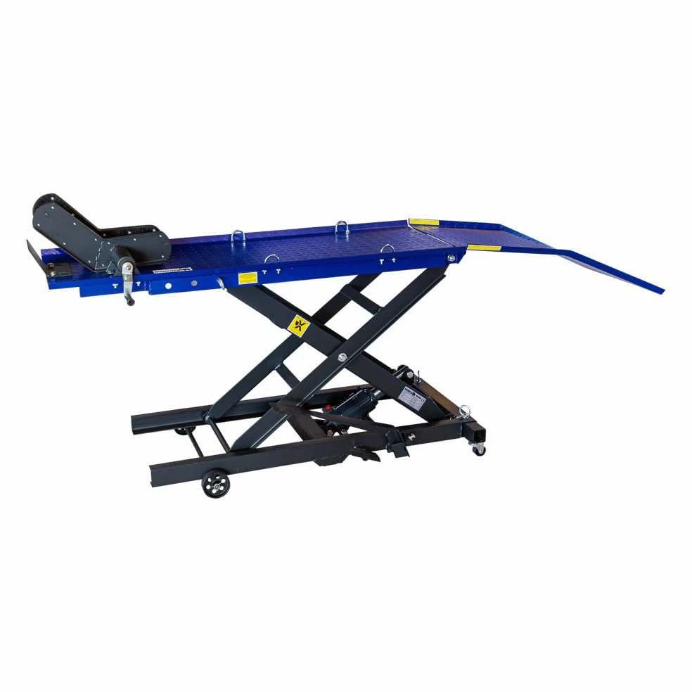 DeTec. Plataforma elevadora para moto, máx. 360 kg, mando a pie, elevador de tijera, plataforma de montaje máx. 780 mm altura de elevación
