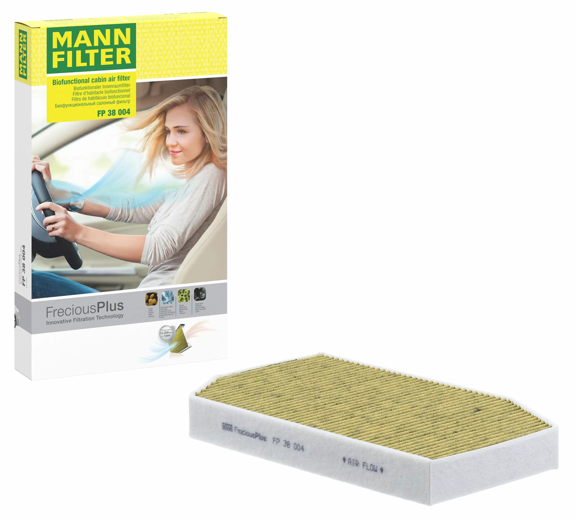 MANN-FILTER, FP 38 004 Filtro de aire de cabina, Biofuncional premium | Para Turismos, Filtración polvo y polen, Reducción de olores y gases, Calidad original OE