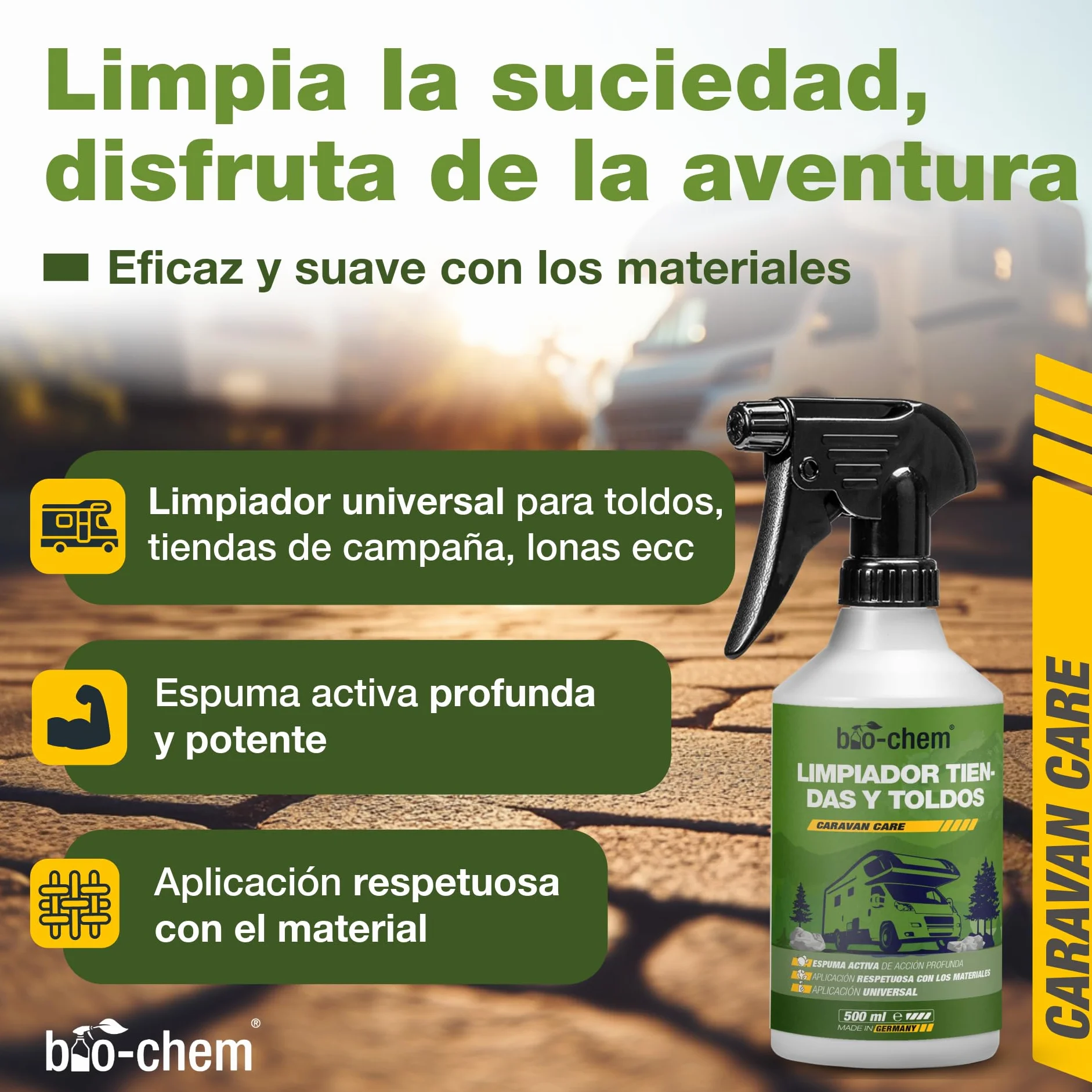 Bio-Chem - Limpiador para toldos, capotas y techos de Tiendas - Producto para el Lavado de toldos, caravanas, techos de Coches - Producto Textil Respetuoso con el Medio Ambiente