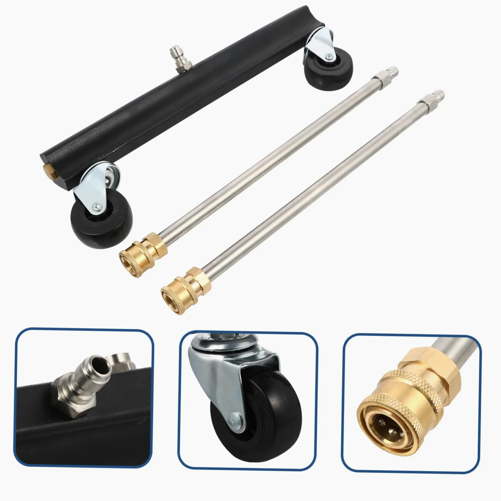 Hemobllo Cepillo para Hidrolavadora de Chasis Liberación Rápida 1/4 | Acero Inoxidable y Latón, Negro, Limpieza de Suelo y Bastidor de Coche, Remolque y Vehículo Comercial