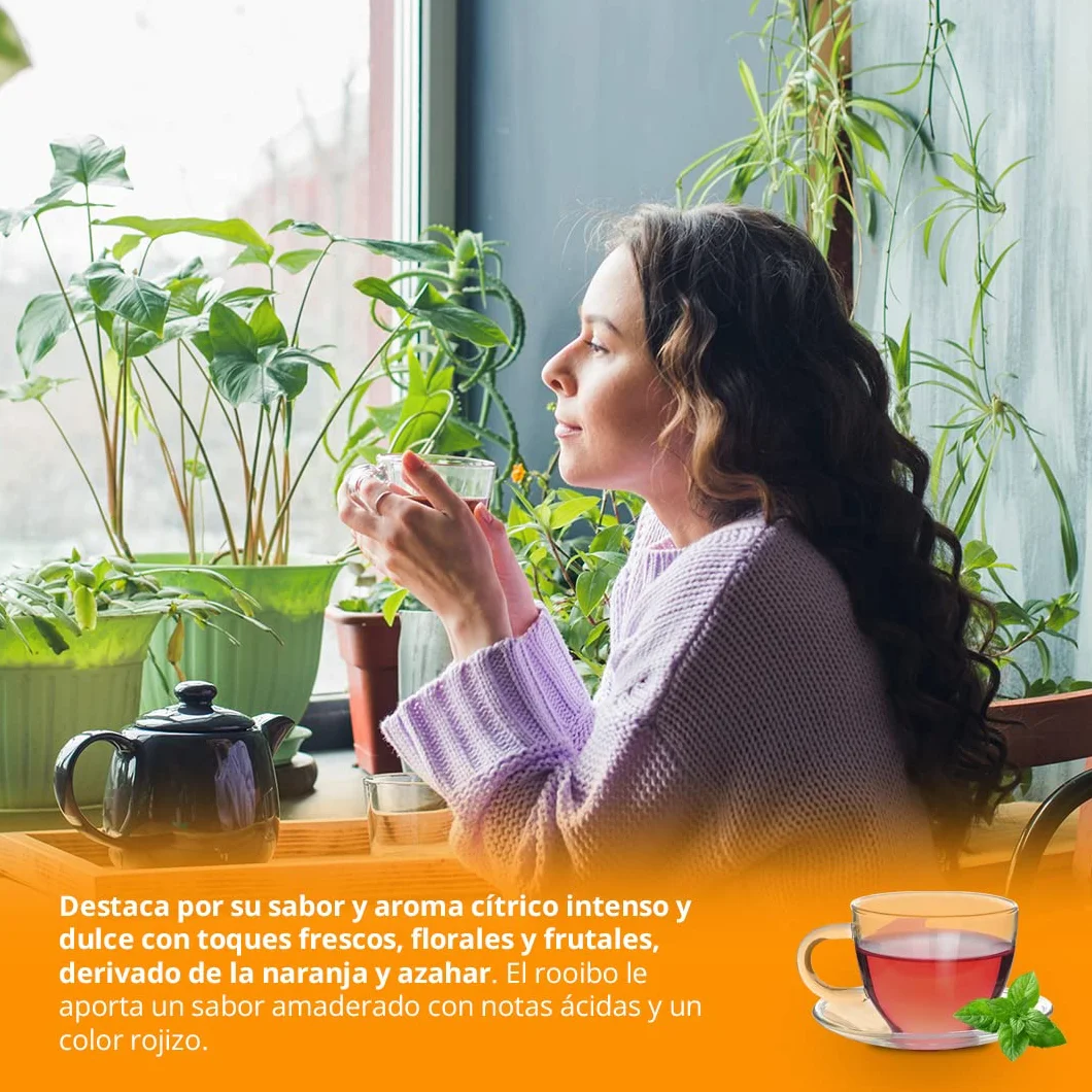 Viveza Cítrica Dulzura Infusión Rooibos con Naranja y Azahar Sin Teína Caja 15 Pirámides 37,5 gr