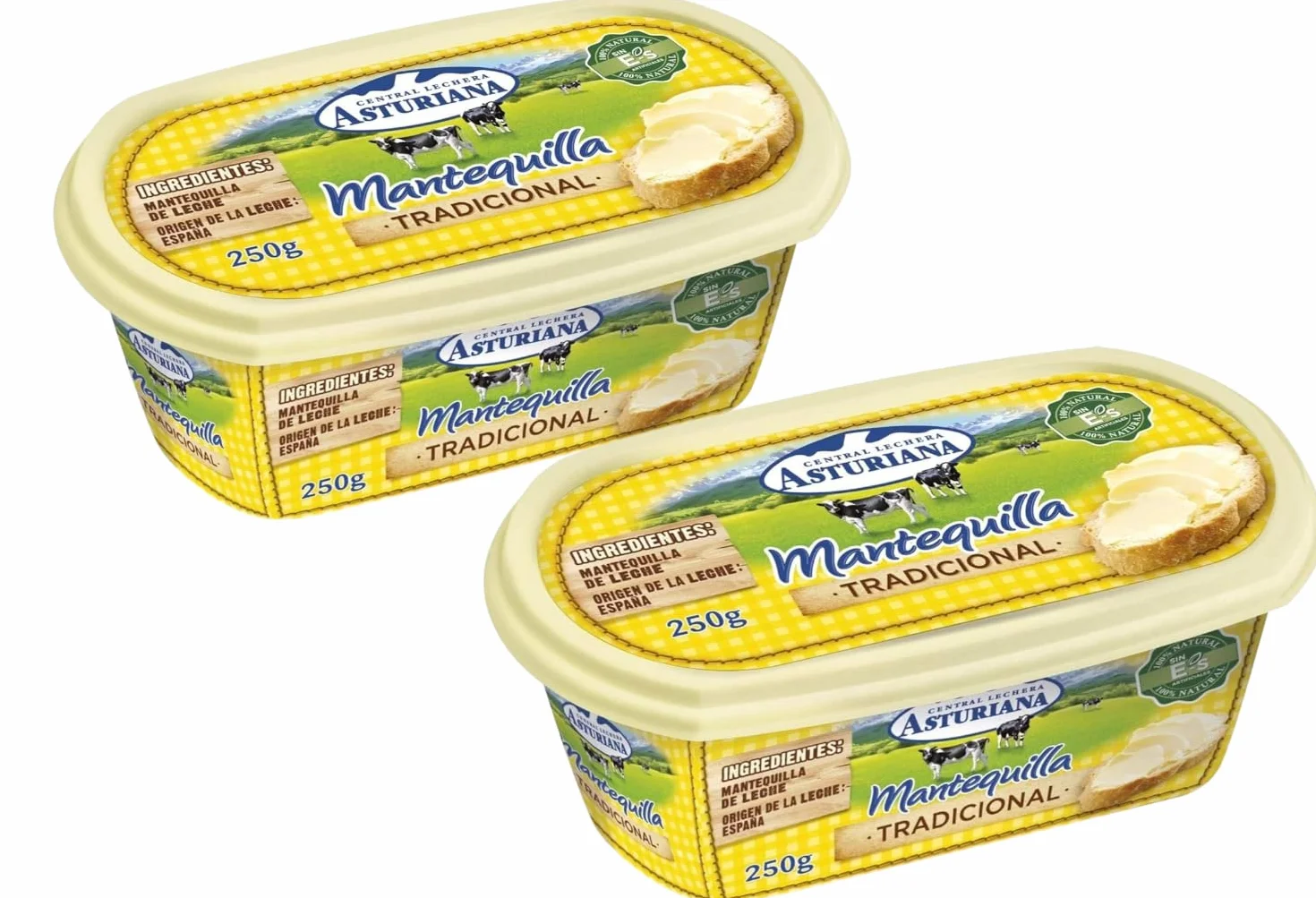 Central Lechera Asturiana Mantequilla Tradicional Sin Sal 250g Barqueta Sabor Lácteo Natural