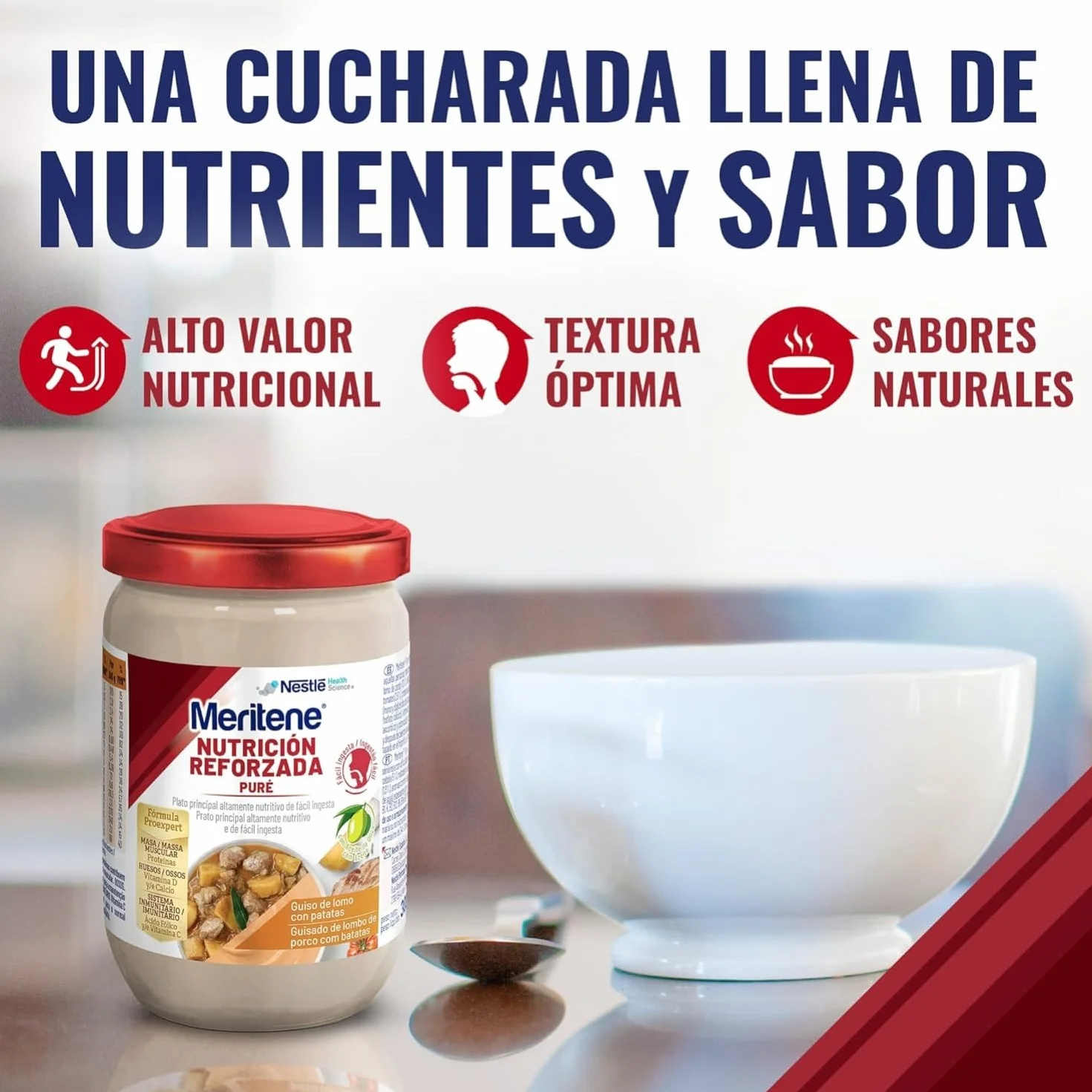 Meritene Puré de Guiso de Lomo con Patatas 300 gr Alimento Nutritivo para Adultos con Dificultad para Tragar