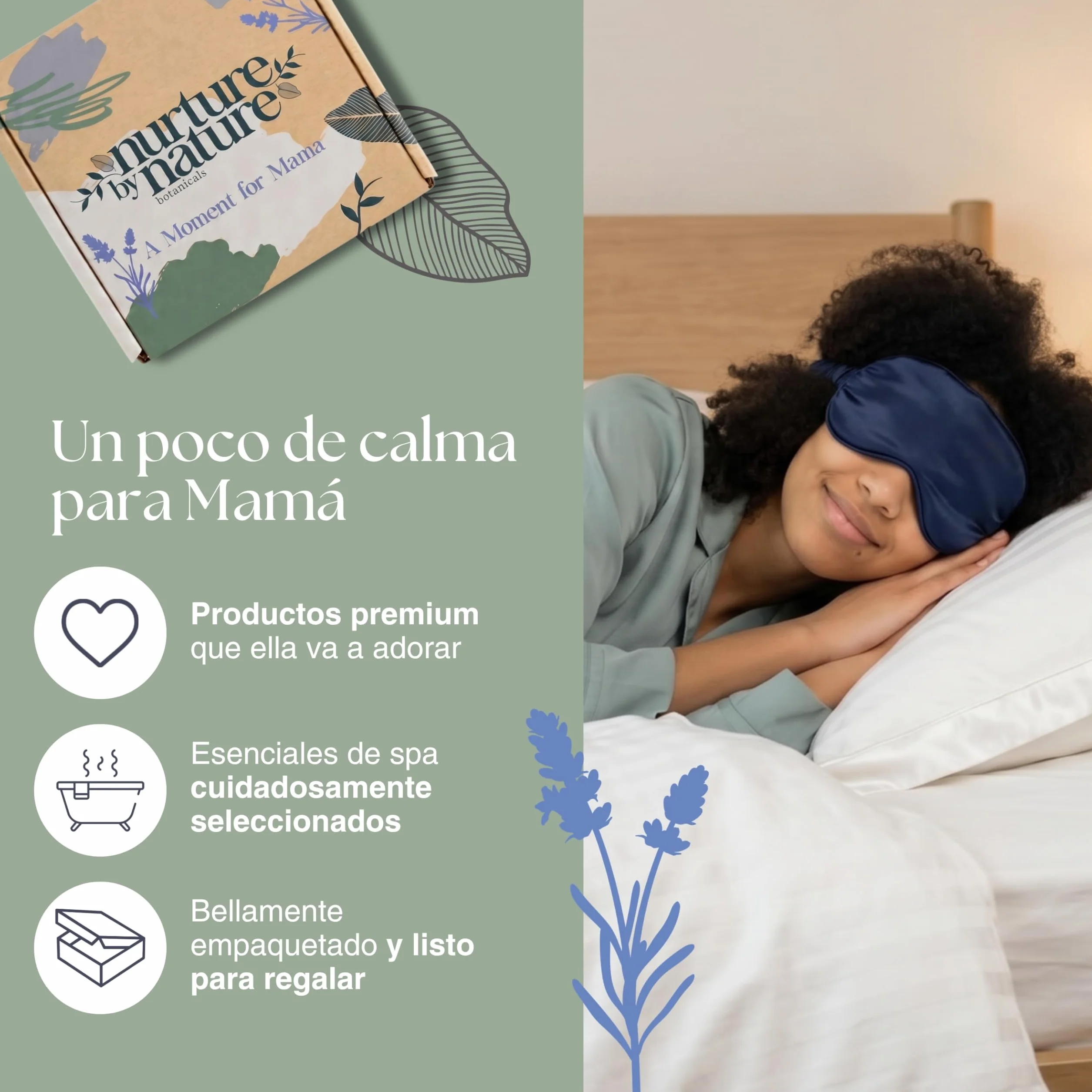 Nurture by Nature Regalos para mamá Manteca corporal Aceite de ducha Roll-on aceite esencial Sales de baño Epsom Máscara de seda para ojos Embarazo