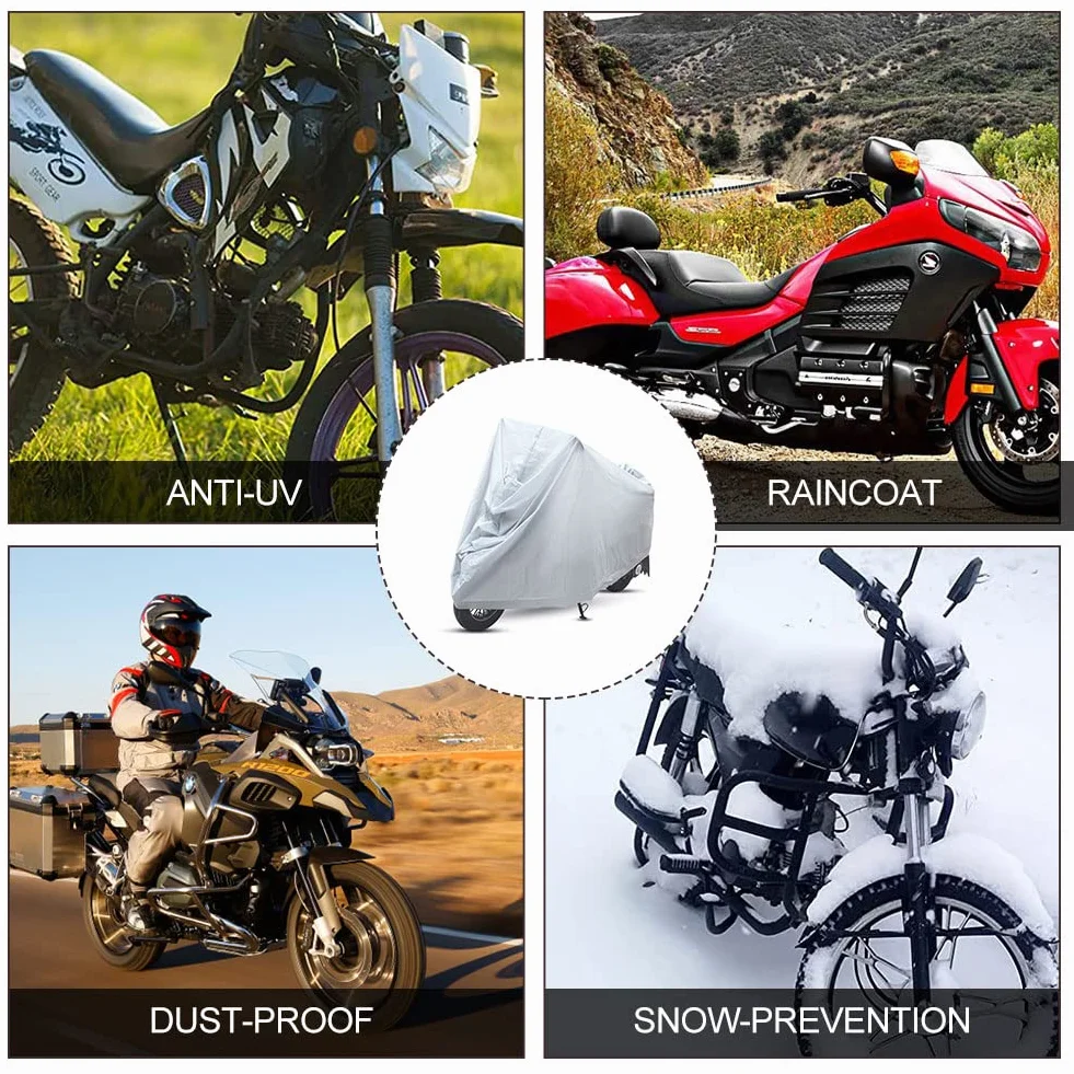 Funda para Moto, Funda Moto Impermeable, Motocicleta Protector UV para Exteriores, Cubierta para Scooter de Motor, Cubierta de Motocicleta Protector UV para Exteriores 240×140cm, Plata
