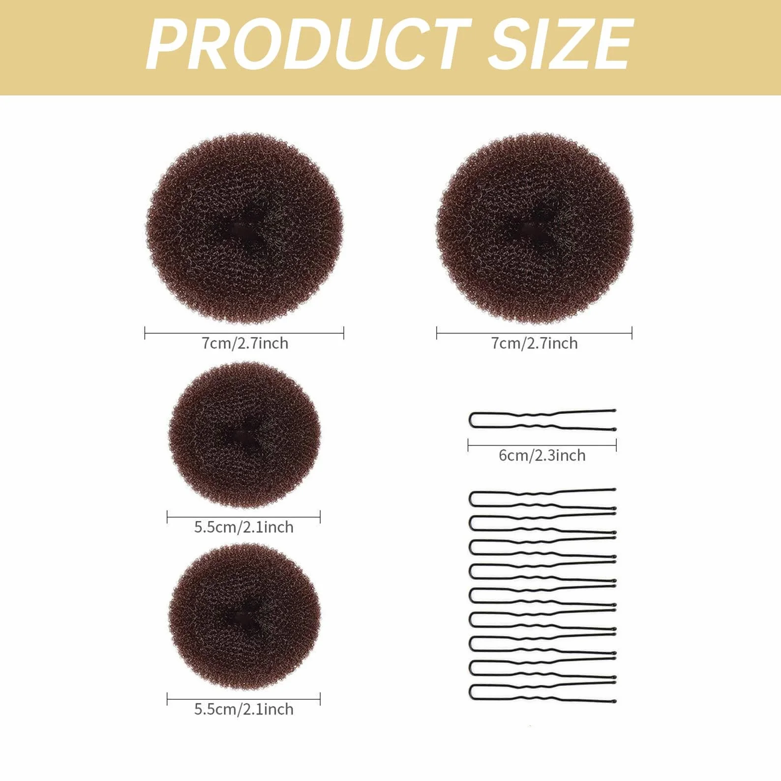Set de moños en forma de donut, 4 piezas, herramienta para hacer moños con 10 pinzas en forma de U