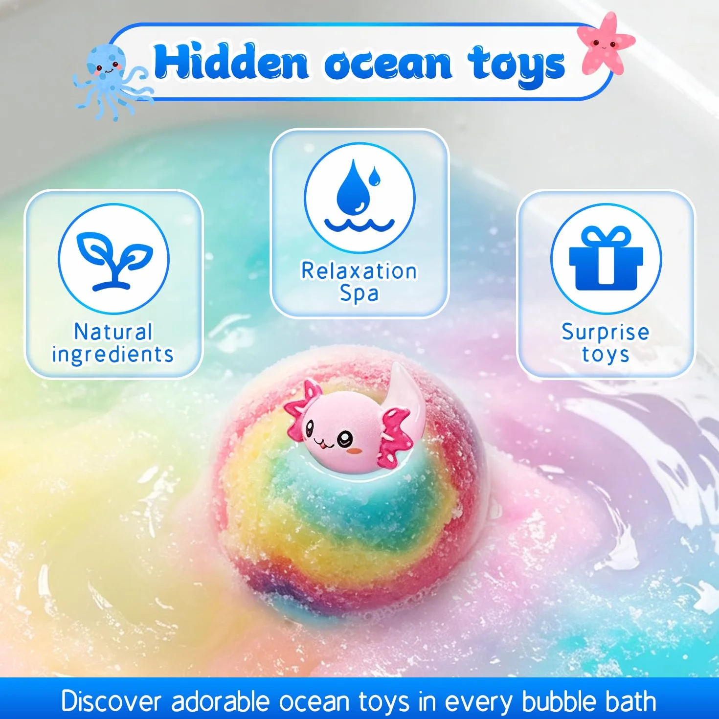 Bombas de Baño para Niños Pack 12 Bolas Marinas Natural Orgánico Regalo