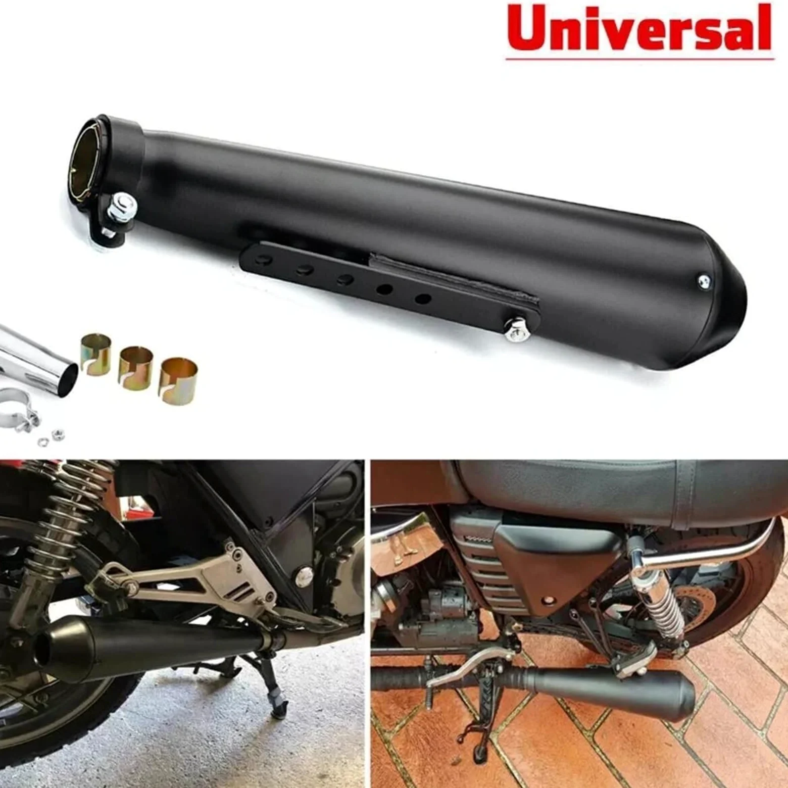 Tubo de Escape de Escudo térmico de Escape Silenciador de escape para motocicleta, estilo retro vintage clásico, galvanizado, Compatible con Harley Cafe Racer Bobber CG125 SR400(Black)