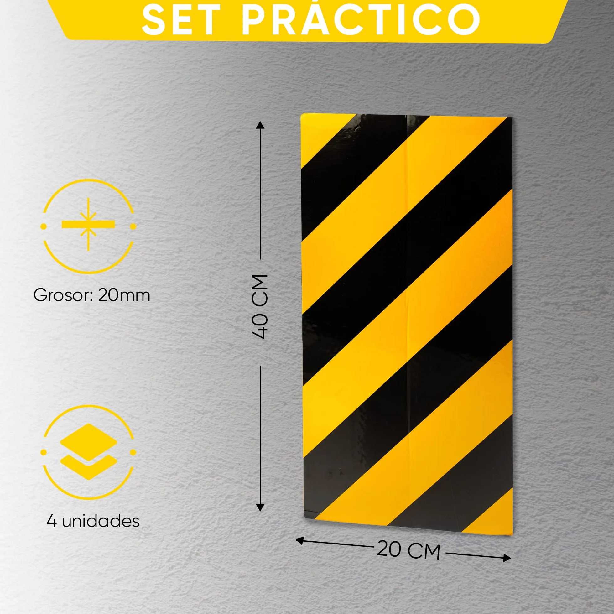 NURADA Protector Columnas Garaje. 4 Unidades. Protector Pared Garaje. Protección Espuma Adhesiva Columnas Cuadradas. Goma Puertas Garaje/Parking. Arañazos Coche, 40x20x2cm (Reflectante Amarillo)
