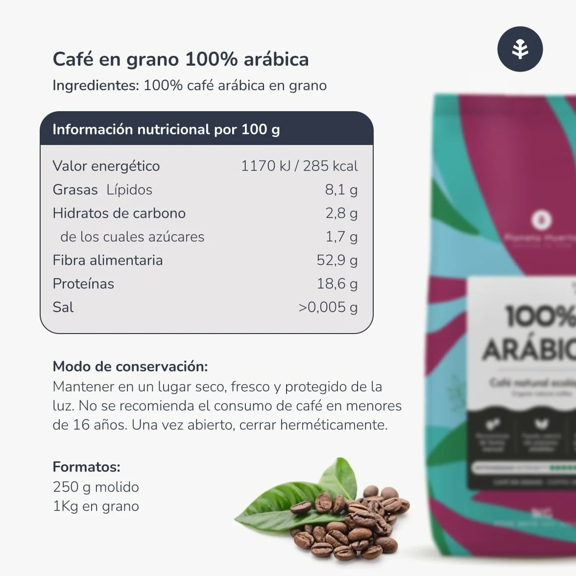 Café Grano Ecológico 100% Arábica 1 kg Pack 3x bio premium sabor suave y afrutado
