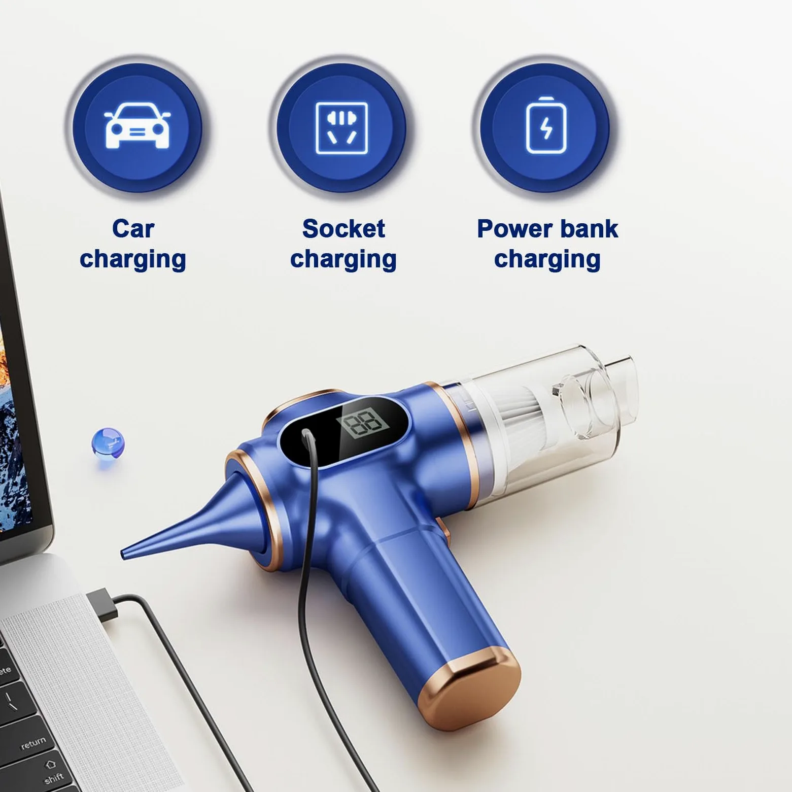 Aspiradora portátil para coche - Aspiradora de coche recargable inalámbrica de 120 W | Aspiradora de coche con pantalla de potencia y alta potencia de succión para vehículos, hogar, alfombras de coche