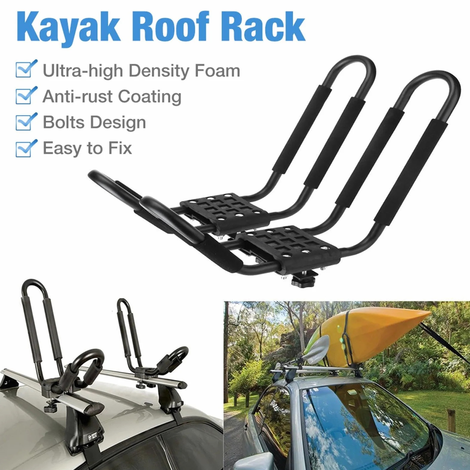 Soporte Plegable para Kayak en el Techo, 2 Unidades, Soporte Plegable para | tabla de surf de coche, soporte de snowboard para esquí, snowboard, cañas de pescar, monopatines, kayak