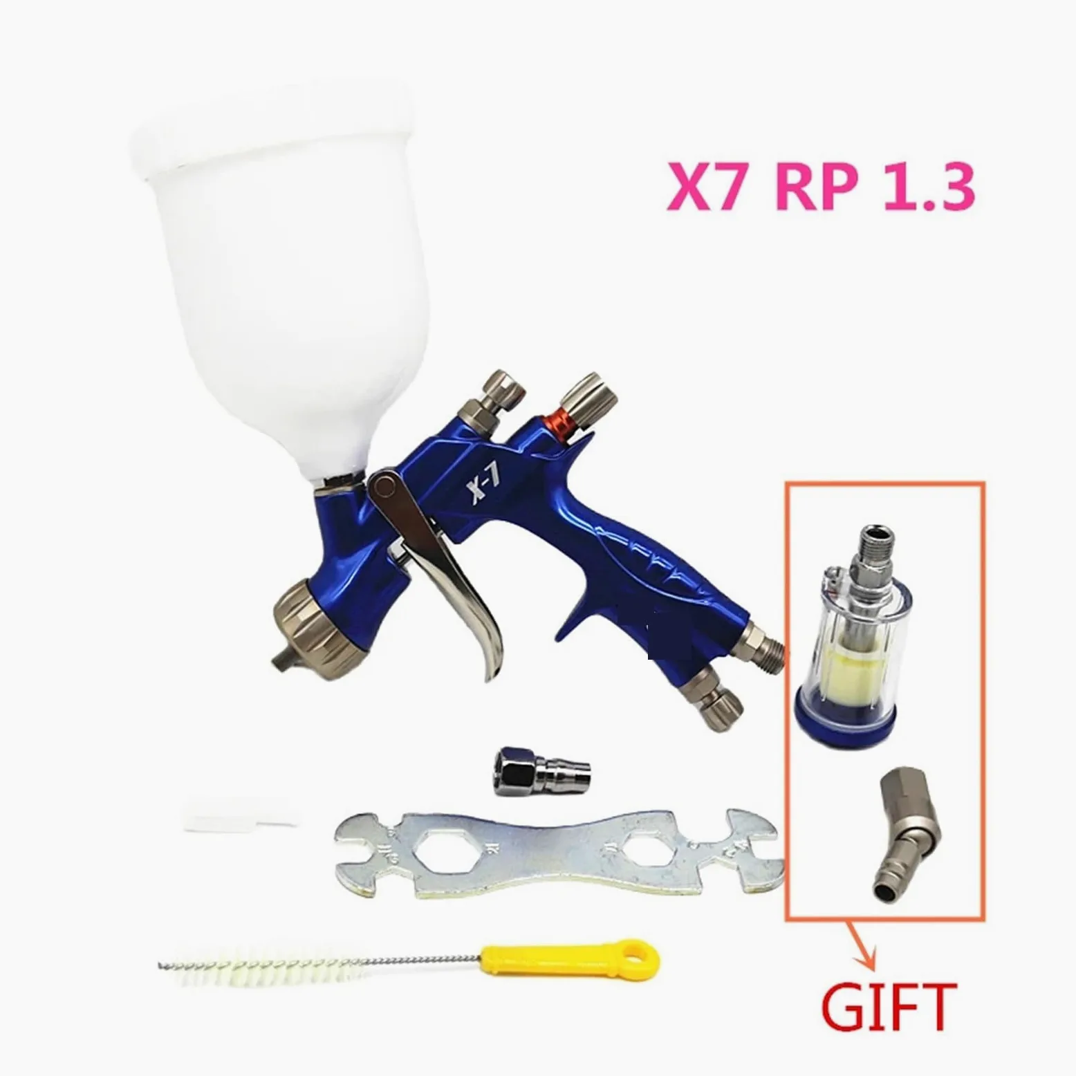 Pistola pulverizadora de 1,3 mm con Filtro Aire y Conector Manguera Giratorio 360 ​​Grados Herramientas neumáticas Pintura for automóviles Alta atomización Aerógrafo(RP1.3)
