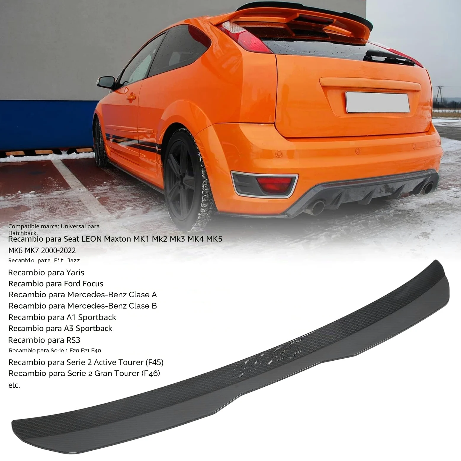 Alerón Trasero Universal para Coche, Alerón de Techo ABS para MK1-MK7 (2000-2022), Estilo de Fibra de Carbono