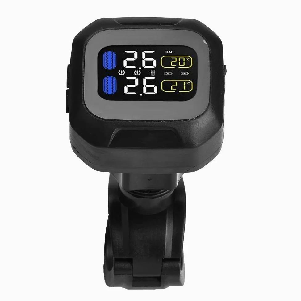 de monitorización de presión de neumáticos TPMS inalámbrico, de monitorización de presión de neumáticos con sensor TPMS inalámbrico de motocicleta con 2 sensores externos