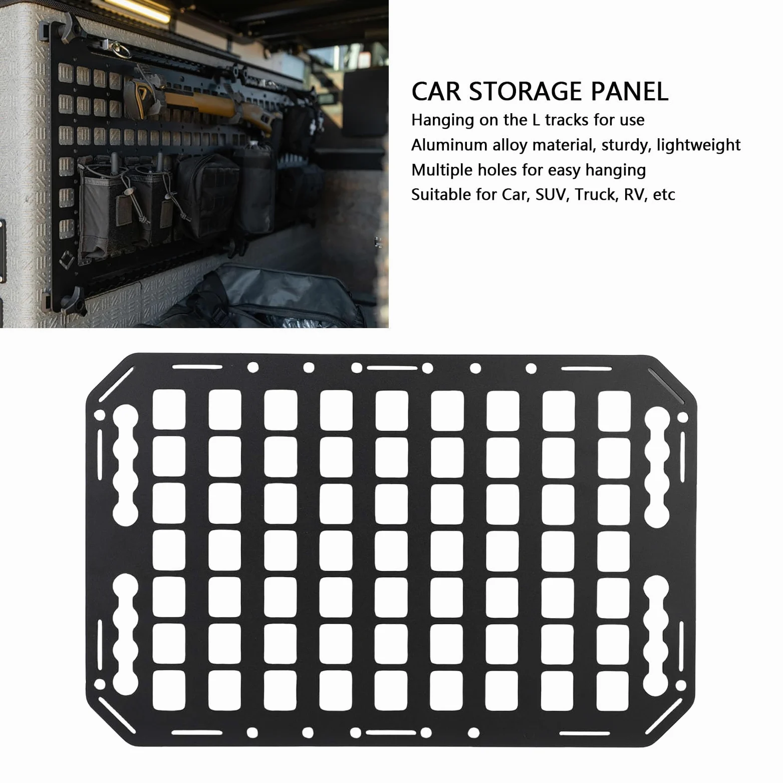 Akozon Panel Molle de Camión de Aleación de Aluminio Multifuncional, Organizador de Almacenamiento de Vía L para Automóviles, SUV, RVs, 483x311x2mm