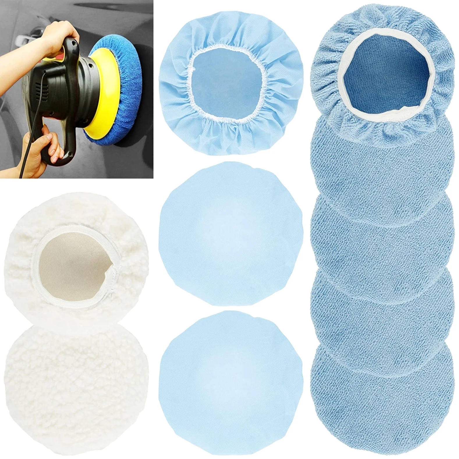 TRUSTTWO 10 unids Coche Polidaje Sombrero Lavado de autos Microfibra Paños de Microfibra Non-tejido Cepillos de peluche Conjunto de Pulidor Auto Pulidor Pulido Herramientas de limpieza de autos The Ne