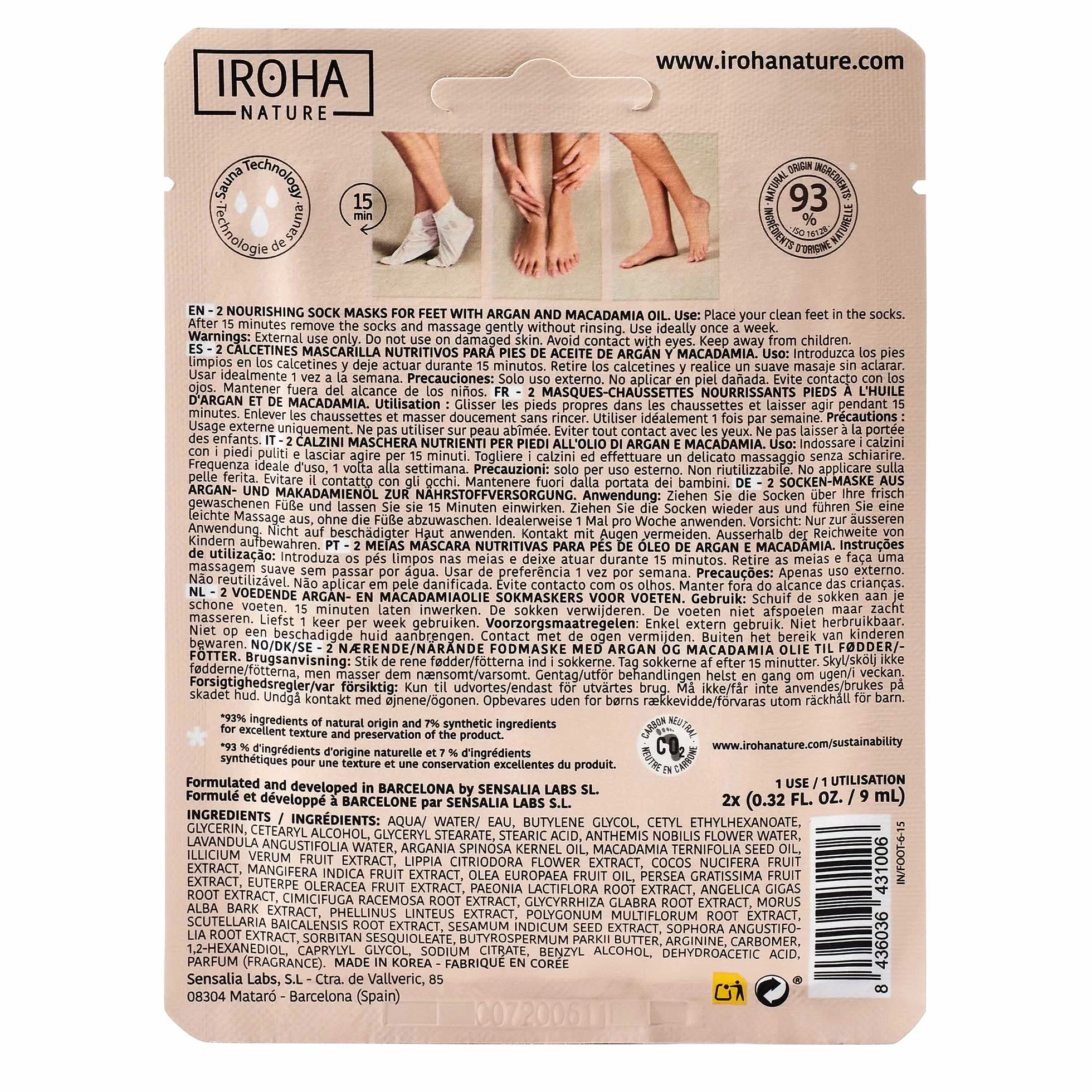 Calcetines Nutritivos Aceite de Argán Macadamia IROHA NATURE Tratamiento Intensivo Pies Secos Vegano
