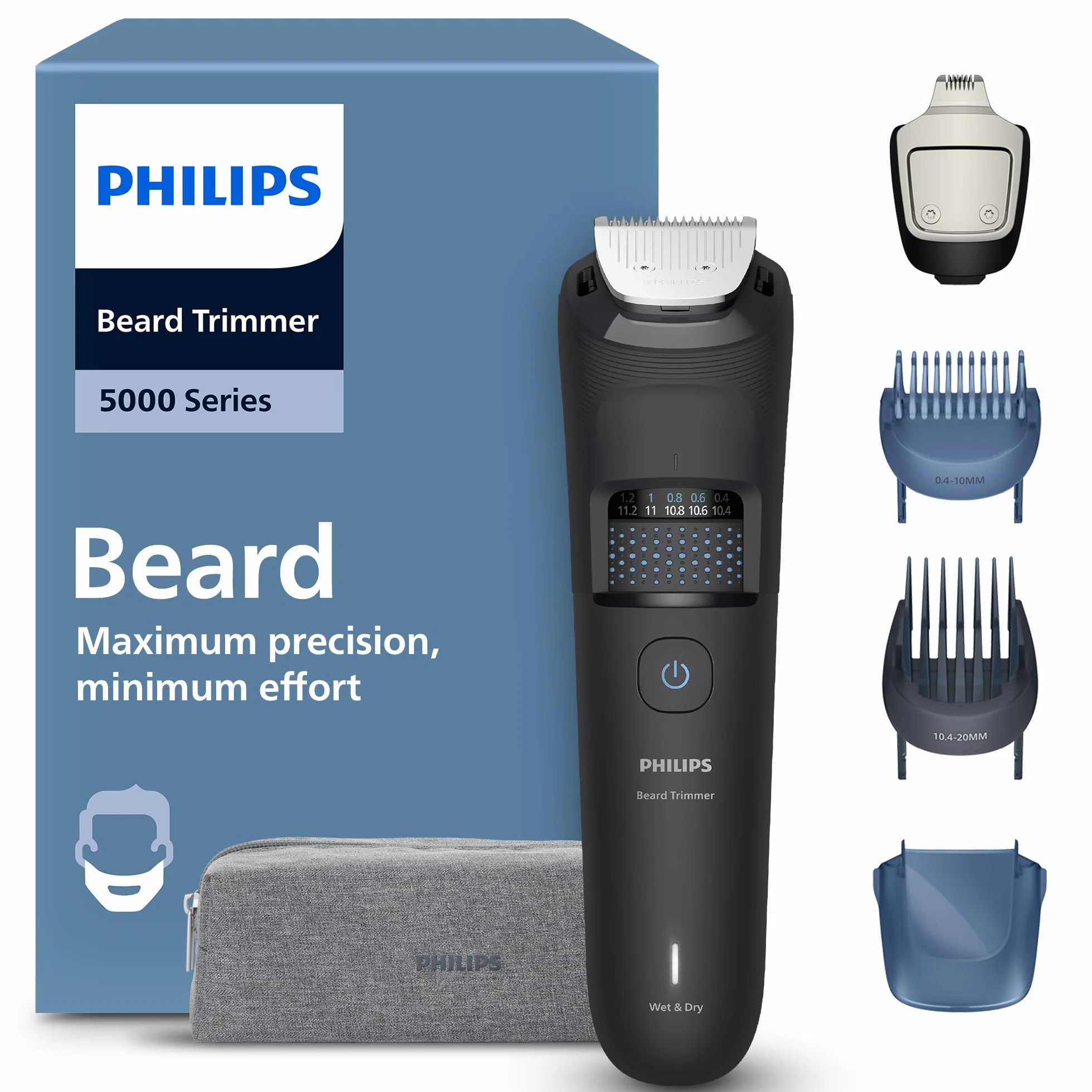 Philips Recortadora de Barba Series 5000 Hombre BT5765/15, Cuchillas Autoafilables, 40 Posiciones, Sensor de Barba, Resistente al Agua