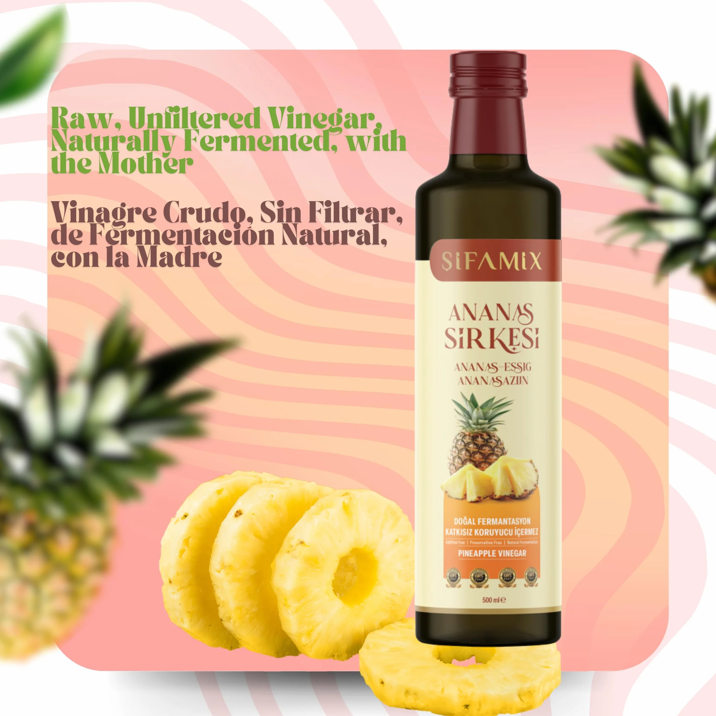 Vinagre de Piña 500ml Puro Natural Sin Aditivos Fermentación Natural