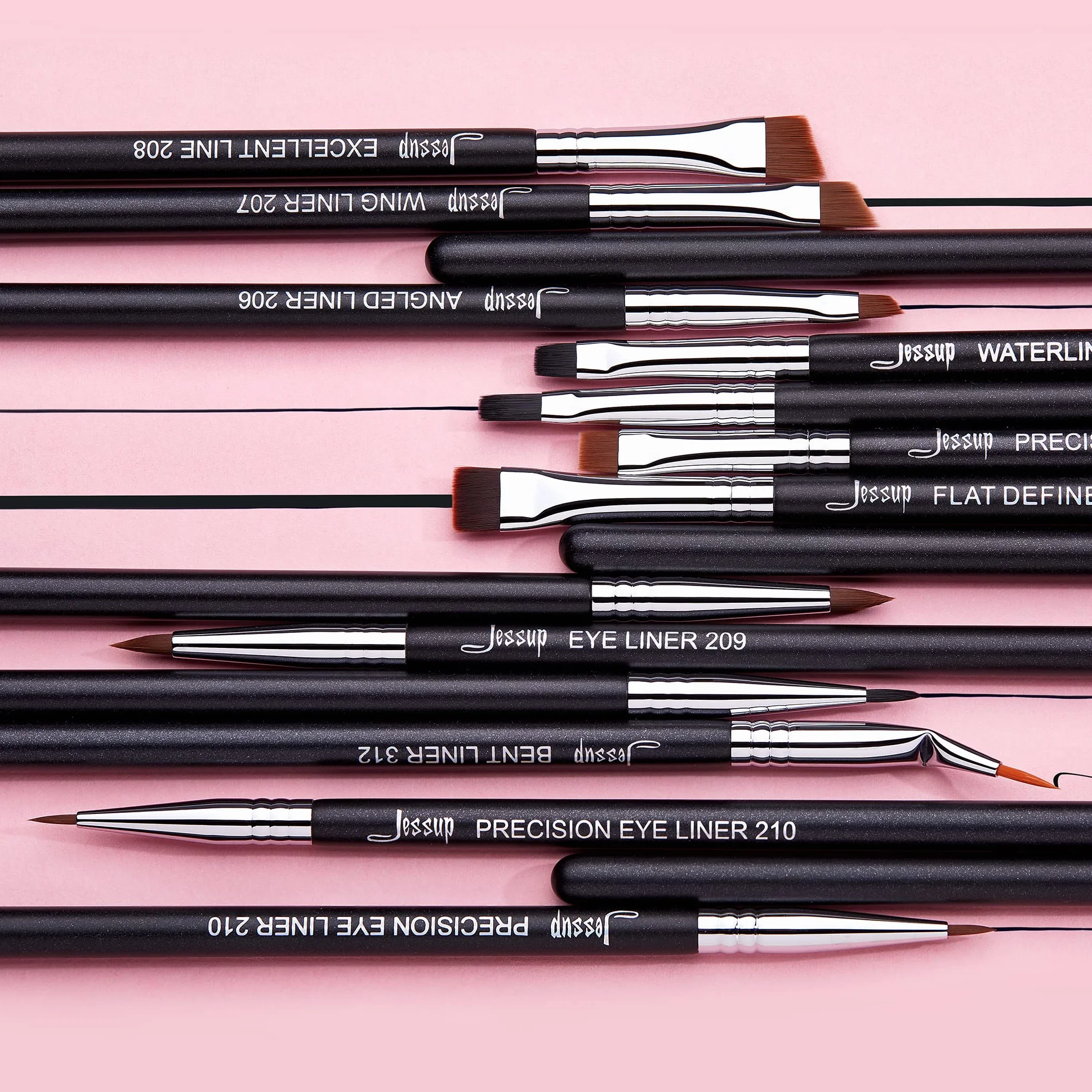 Jessup brochas de maquillaje ojos para delineador, 11pcs set de pinceles maquillaje ojos profesionales definir planos en ángulo con punta de lápiz doblada ultrafina para delineador precisión,T324