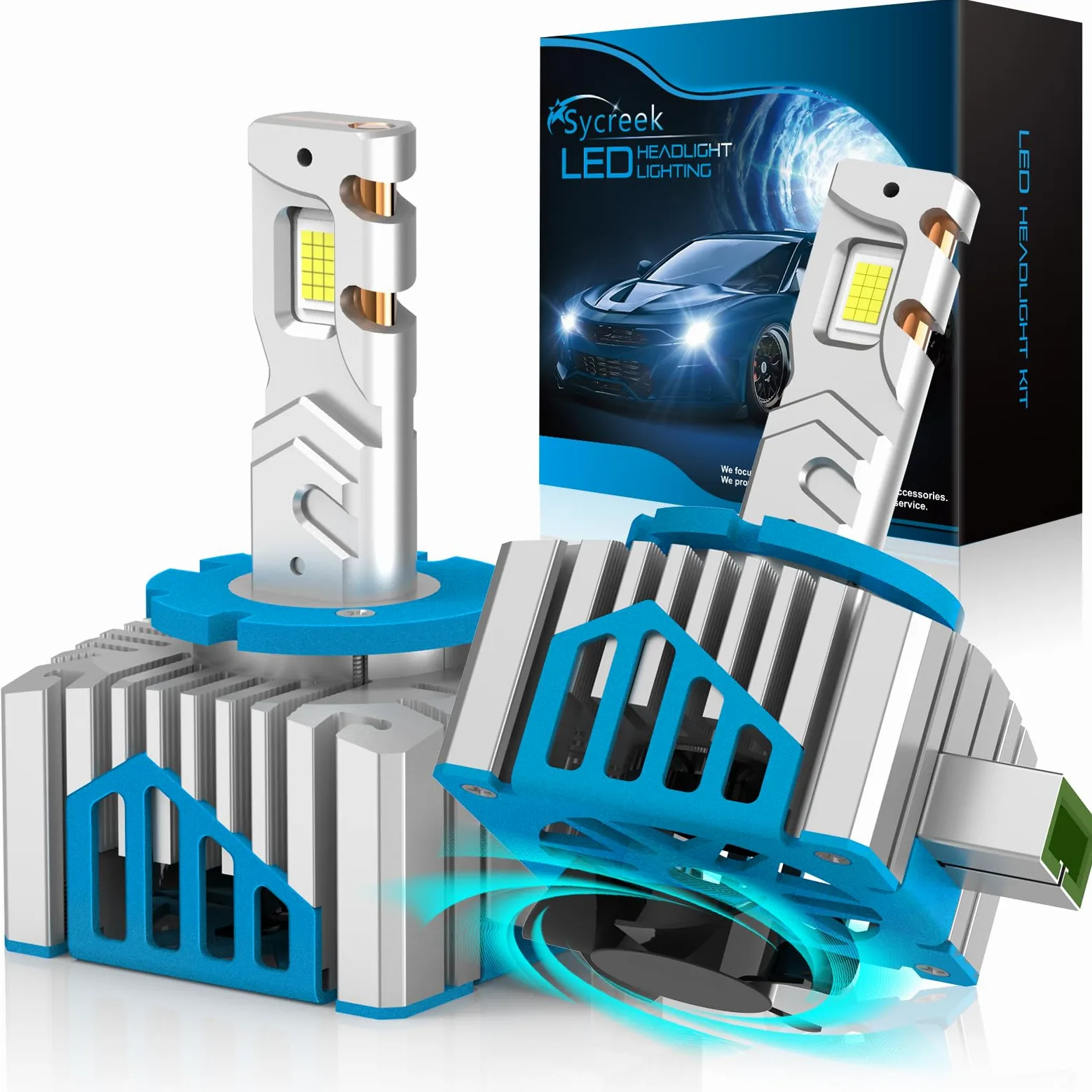 Sycreek Bombillas D3S LED con Ventilador,30000LM 6500K Blanco Reemplaza Original HID D3S Xenon Bombilla,600% Super Luminosas Faros de Carretera y de Cruce,2 Pcs